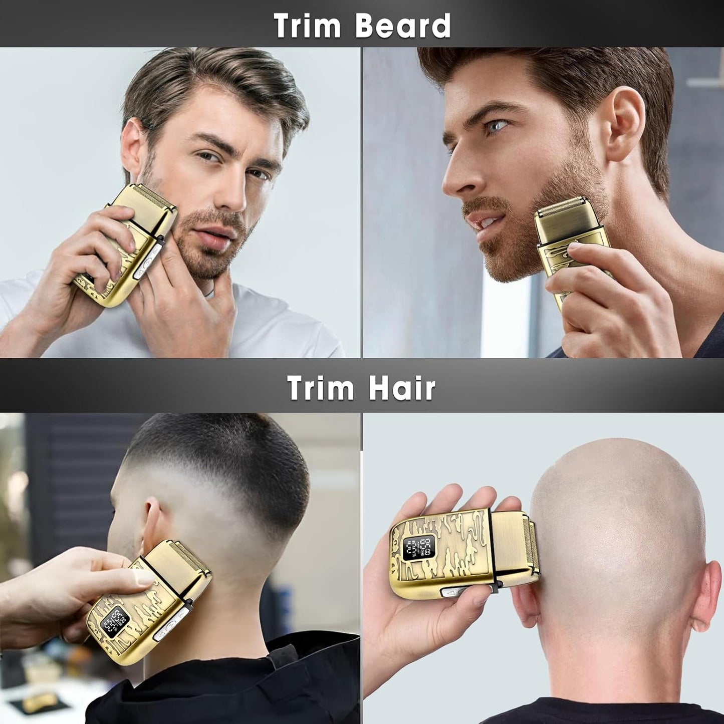 Powerful Foil Bald Shaver for Men - Cordless Electric Razor & Beard Trimmer with LED Display