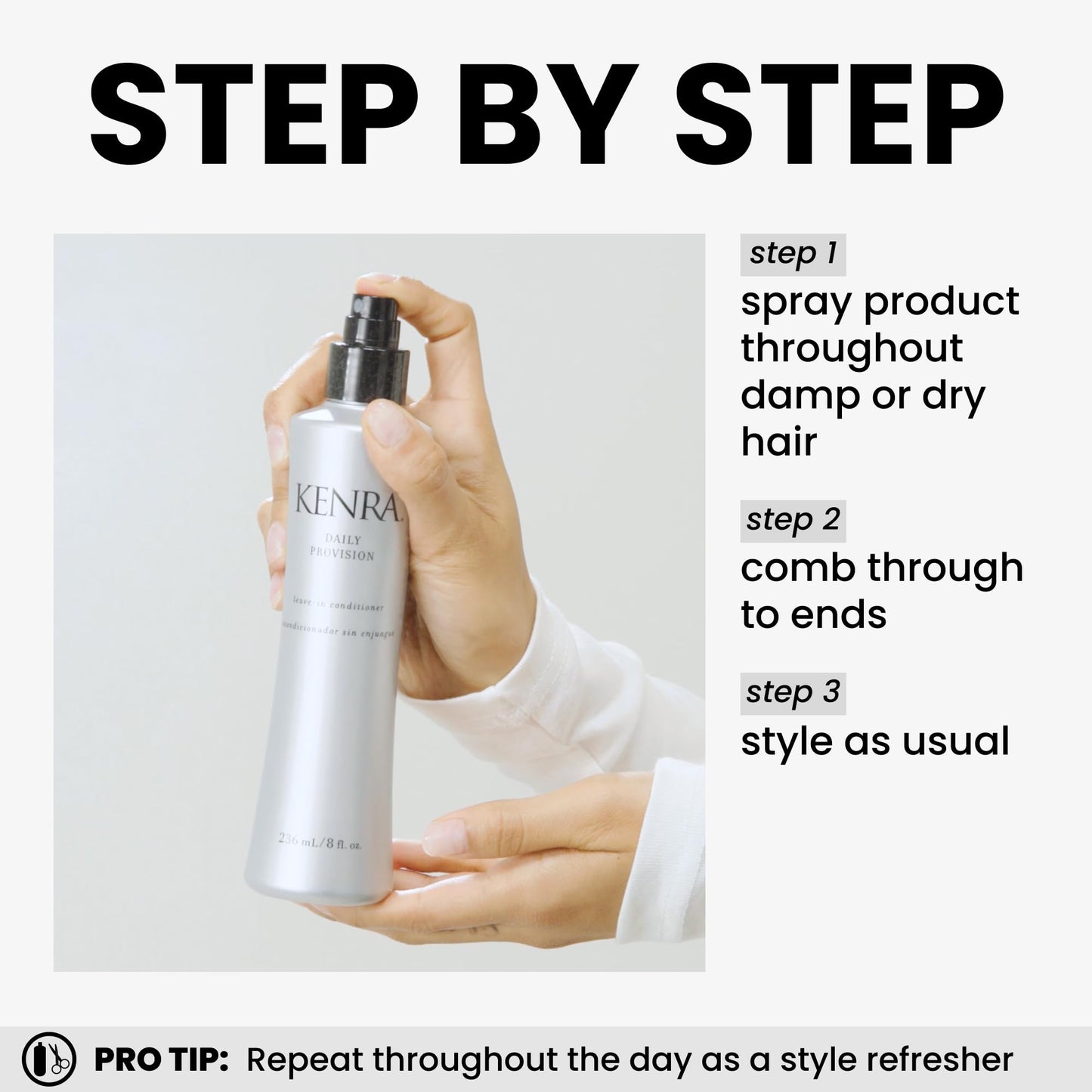 Kenra Professional Daily Provision Leave-In Conditioner | Hydrates, Detangles, & Adds Shine | Tames Frizz & Flyaways | Thermal Protection | Helps To Resist Humidity | All Hair Types | 8 fl. Oz
