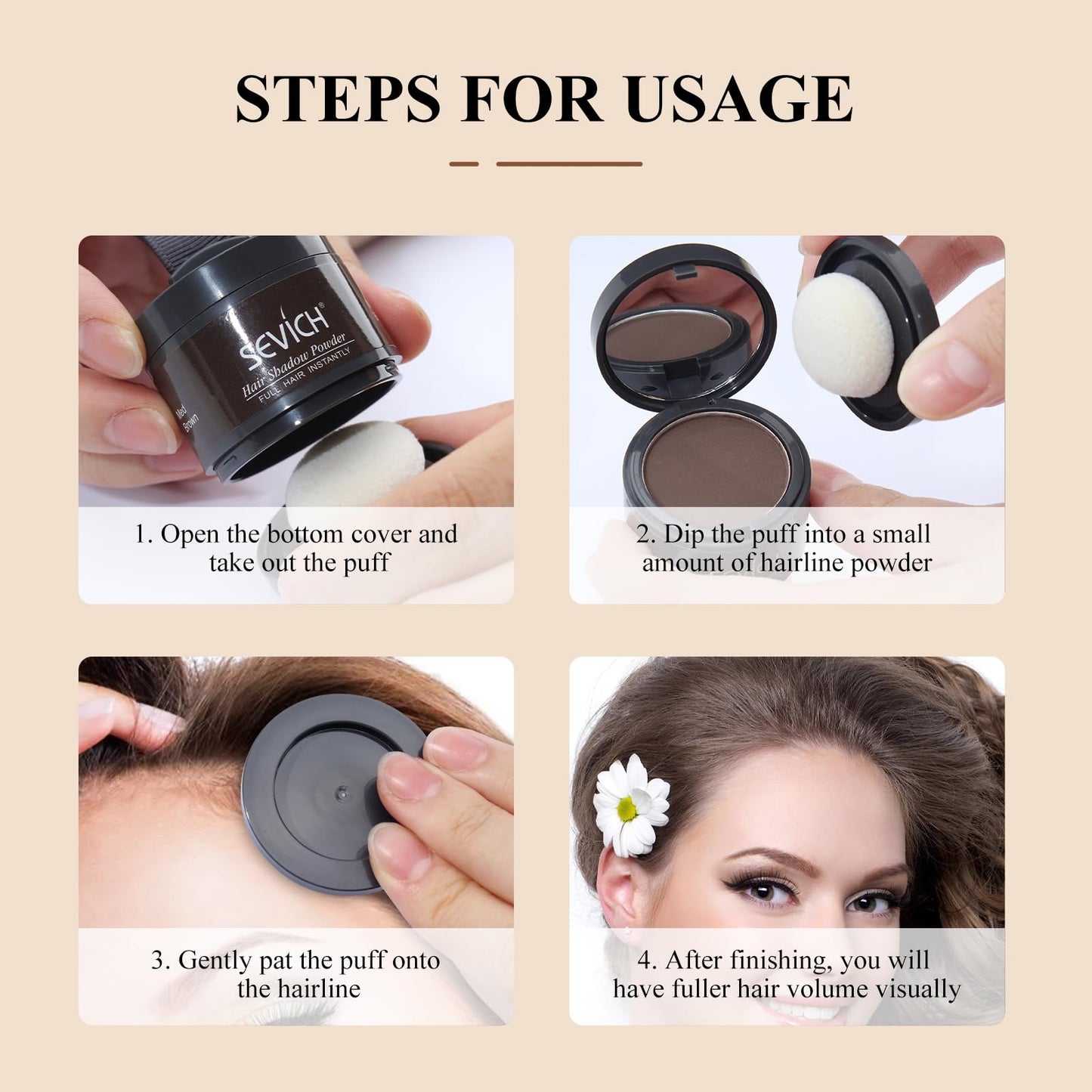 SEVICH Instantly Hairline Shadow Hairline Powder, Quick Cover Grey Hair Root Concealer, Eyebrows & Beard Line, Hair Root Touch Up for Thinning Grey Hairline, Windproof&Sweatproof, Dark Brown