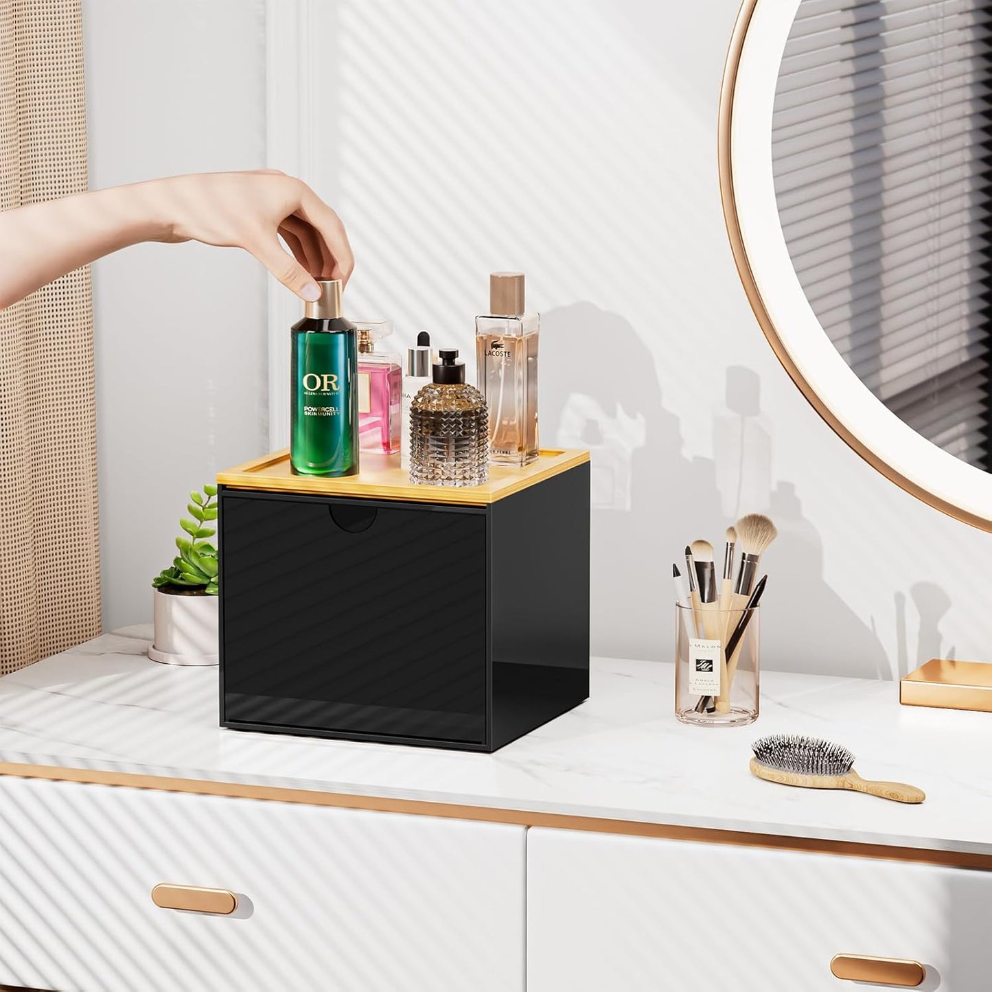 VITVITI Acrylic Face Towel Holder Box - Large Disposable Towel Storage with Bamboo Lid for Bathroom & Vanity