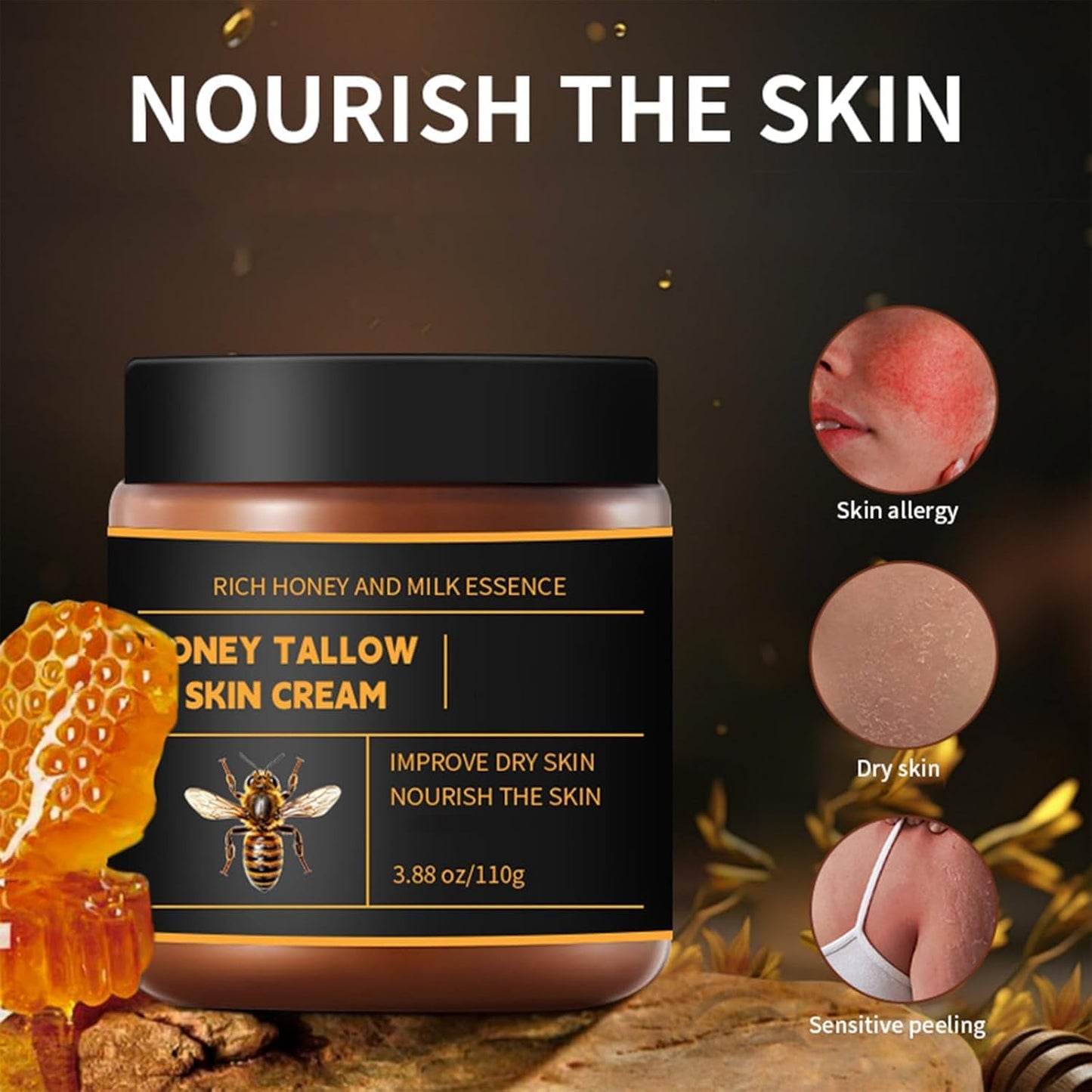Marroomi Tallow Honey Balm, Tallow and Honey Balm for Face, 100% Organic Whipped Beef Tallows Face Moisturizer with Raw Honeys and Beeswax, Deep Nourishing (1Pcs)