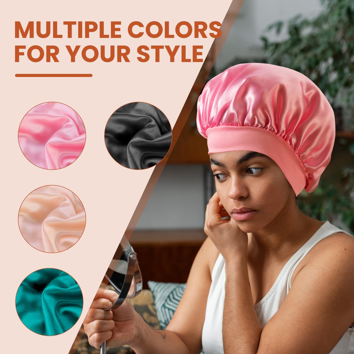 Zixsavk Silk Bonnet for Sleeping Women - Waterproof Shower & Sleep Hair Protector, Adjustable Silk Night Cap for Curly/Natural Hair