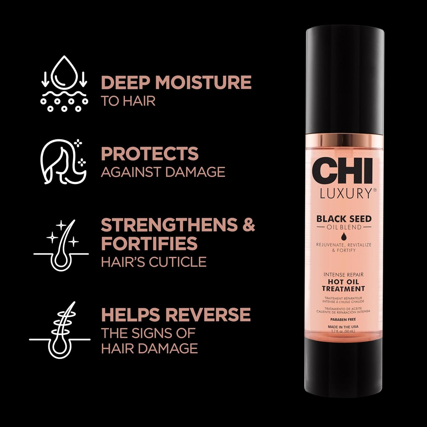 CHI Luxury Black Seed Oil Treatment - Intense Repair for Dry & Damaged Hair, 1.7 Oz