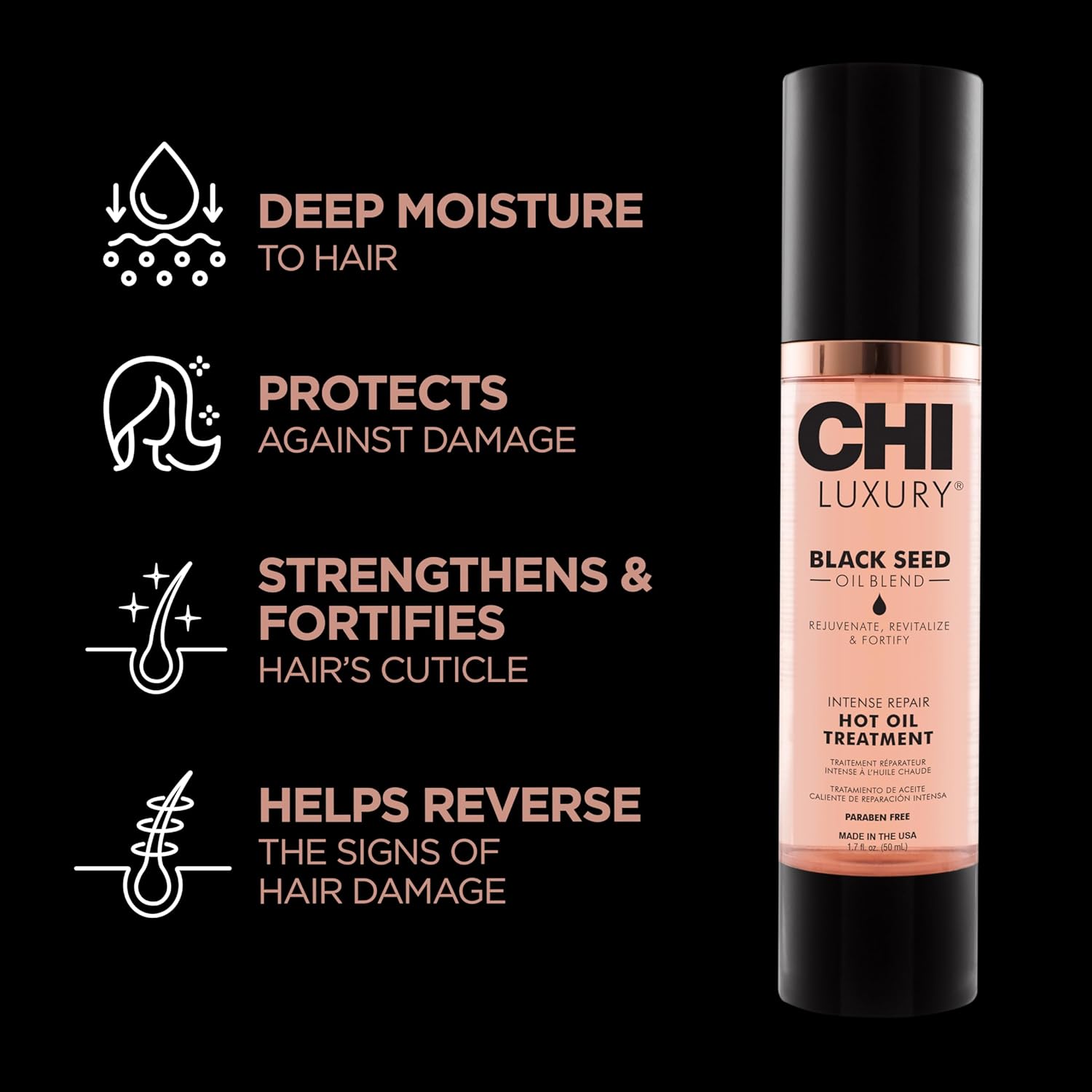 CHI Luxury Black Seed Oil Treatment - Intense Repair for Dry & Damaged Hair, 1.7 Oz