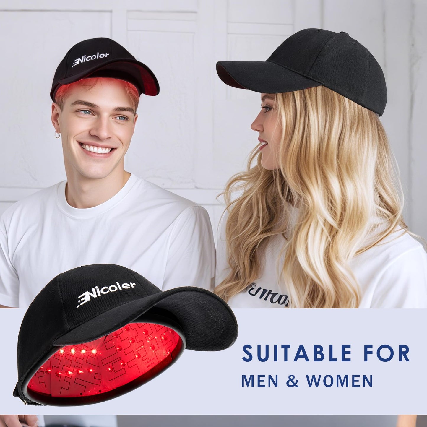 Nicoler Hair Growth Cap with 147 Beads, Laser Cap 650nm with Pulse Mode, Red Light Therapy for Hair Growth for Men & Women, Battery Pack, Black