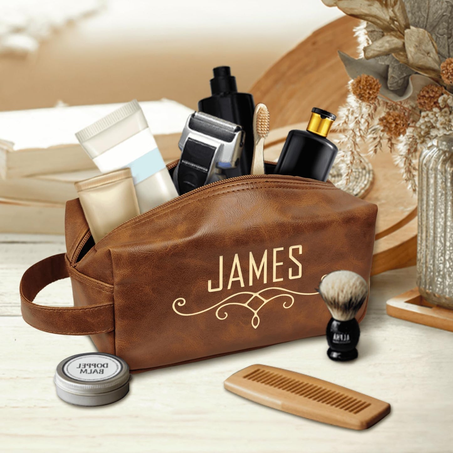 Groomsmen Gifts, Personalized Men Toiletry Bag, Leather Travel Bag for Him, Shaving Kit, Custom Grooming Kit for Boyfriend, Husband Birthday Anniversary Wedding Gifts