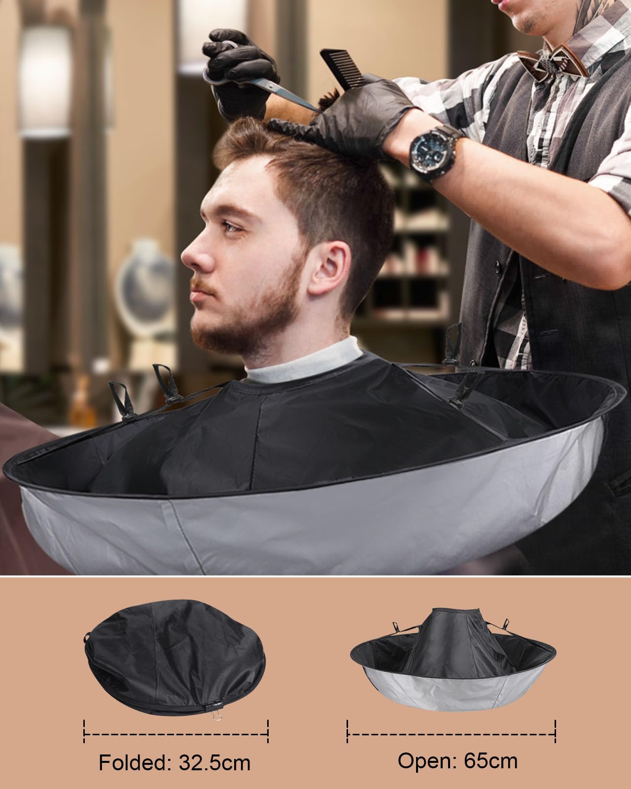 Lictin Hair Cloak - Black Waterproof Foldable Barber Cape Apron