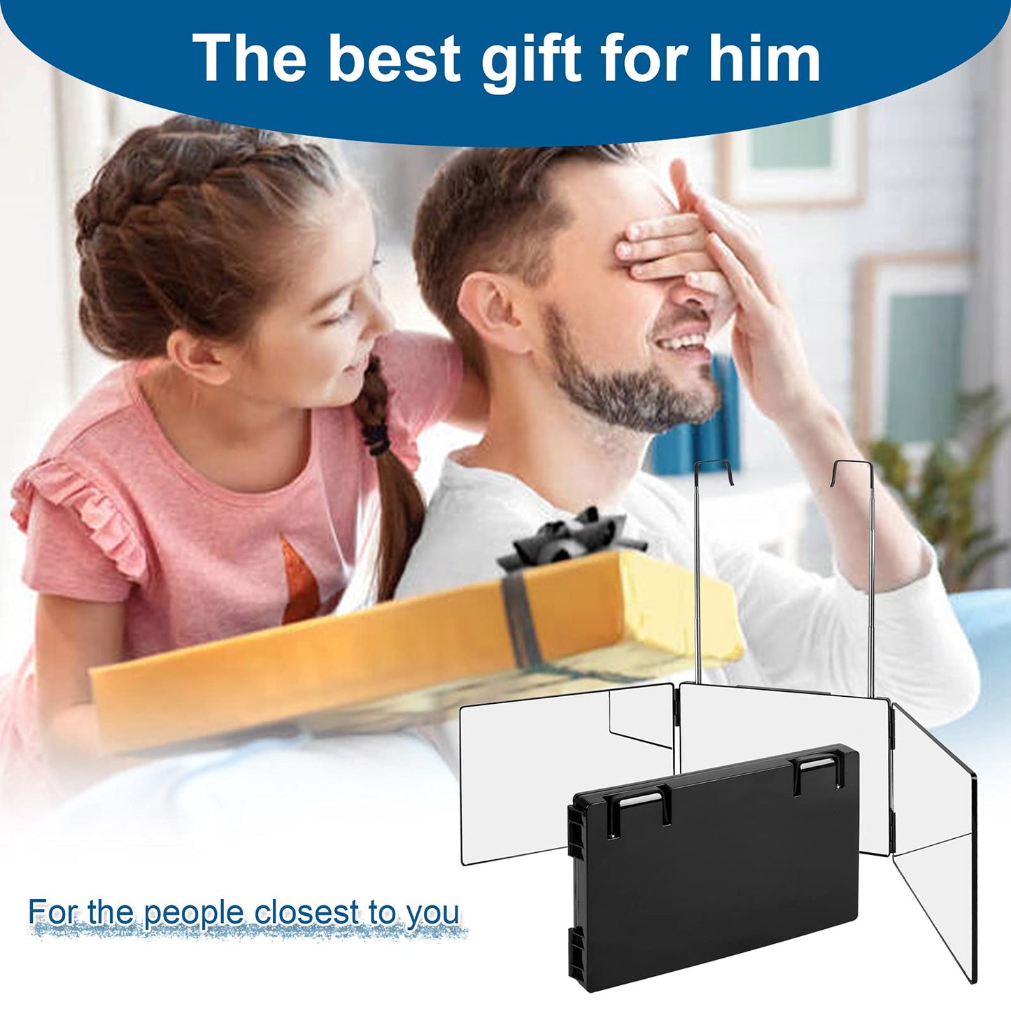 LMZNXCZ 3 Way Mirror for Self Hair Cutting,360 Haircuts Men for Barber Use Tools,to See Back of Head,Tri Fold Mirror with Portable Height Adjustable Telescoping Hooks