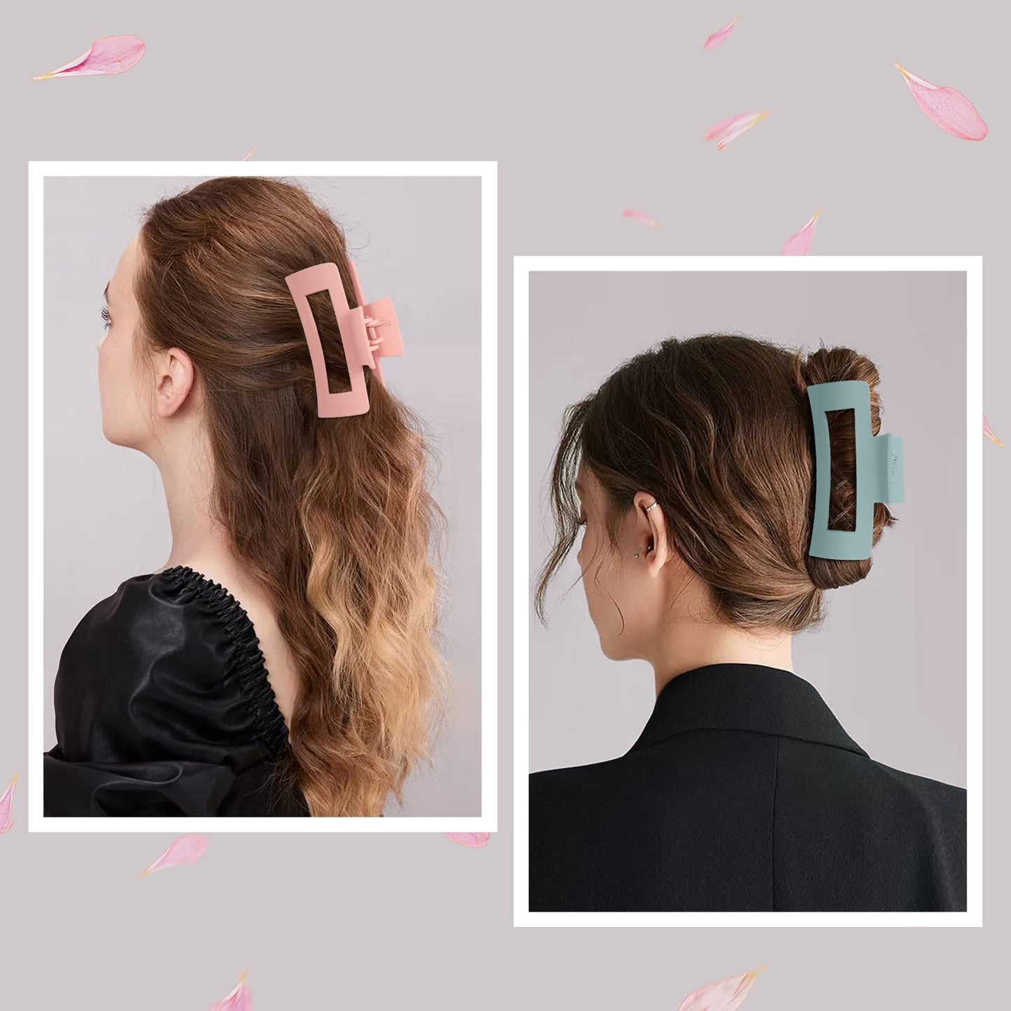 Mandydov 8 Pcs Large Hair Claw Clips 4.1 Inch Non-slip Big Square Matte Claws for Women, Strong Hold Banana Clips for Thick Thin Hair