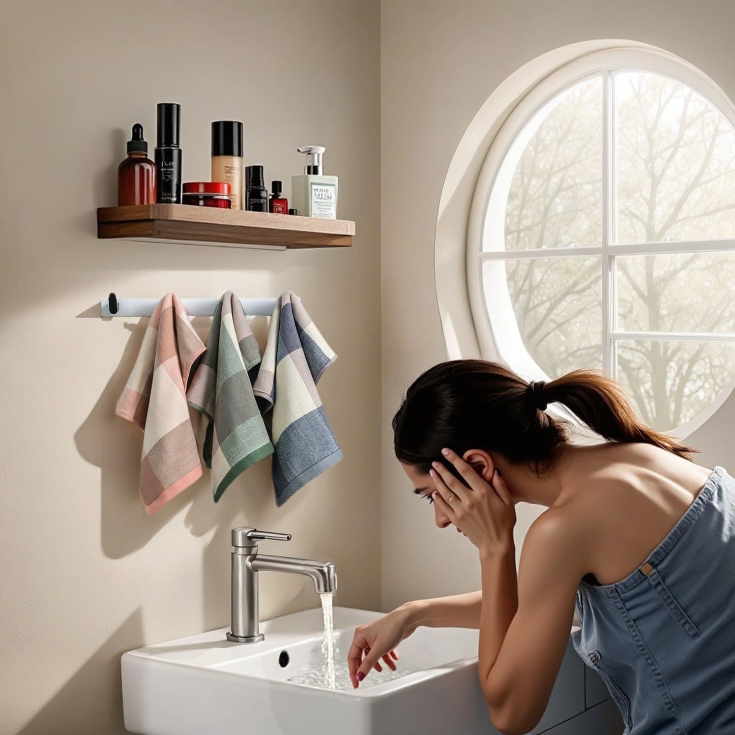 kimteny 6 Pack 100% Cotton Washcloths, Dual-Sided Design (Terry + Gauze) Facecloths, 13x13 Inch Ginghqm Washrags, Soft & Skin-Friendly, for Bathroom, Kitchen & Household (Blue, 13x13 Inches)