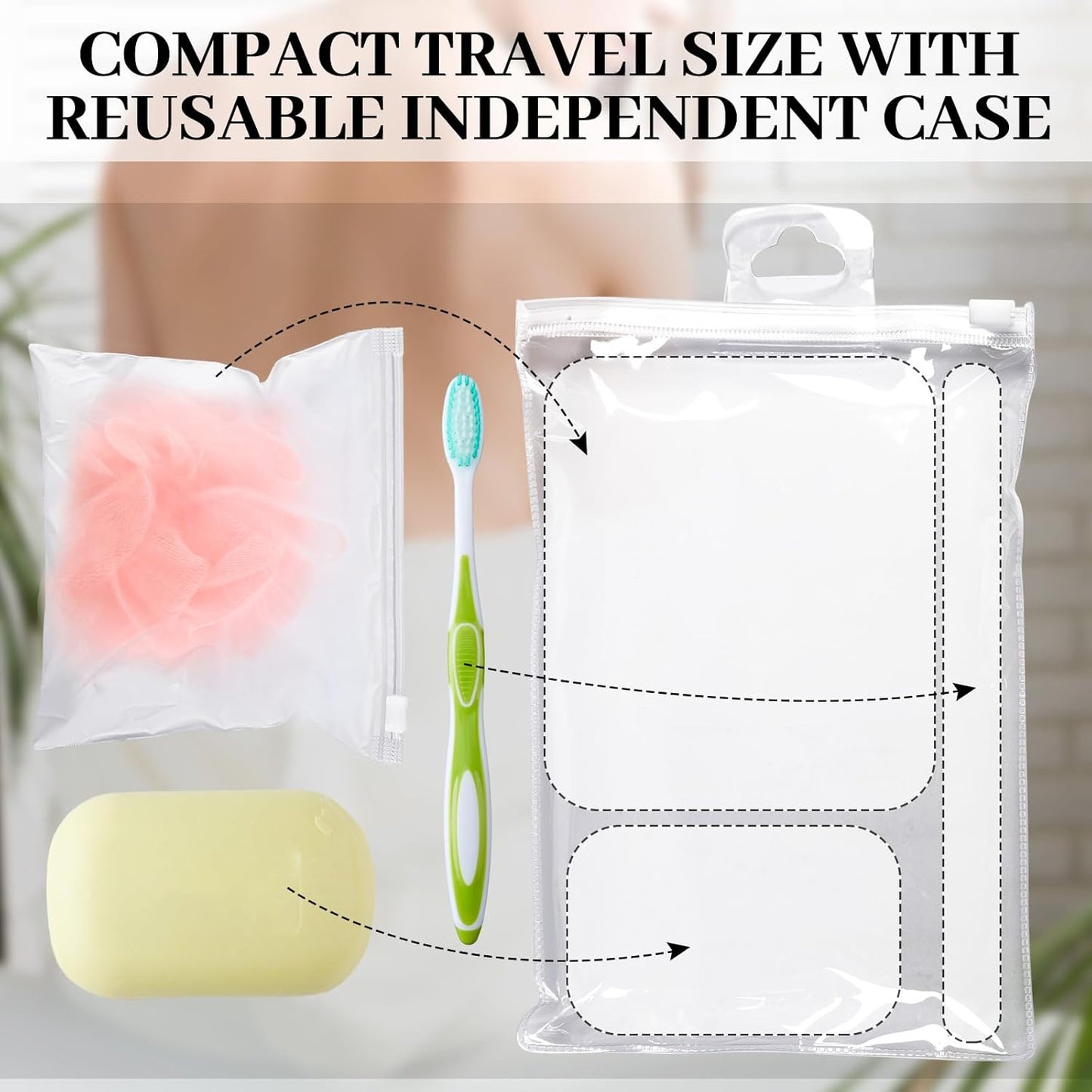 Travel Size Loofah Set - 12 Individually Wrapped Mini Bath Sponges with Case (Black, 25g)