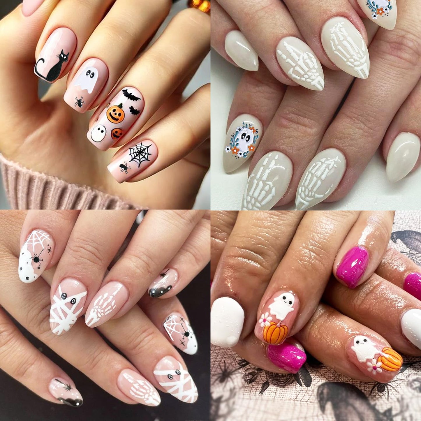 4 Sheets Halloween Nail Stickers for Nail Art Scary Black Cat Mummy Spider Web Nail Art Stickers 5D Spider Pumpkin Nail Decals Self-Adhesive Ghost Skeleton Nail Supplies for Women Nails Decoration