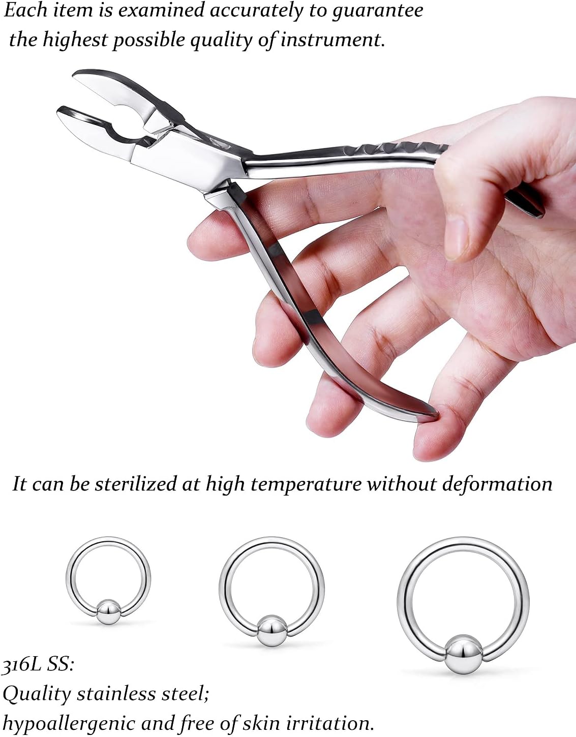 316L Surgical Steel Body Piercing Tools Kit - 9 Styles for Nose, Septum, Lip, Tongue & More