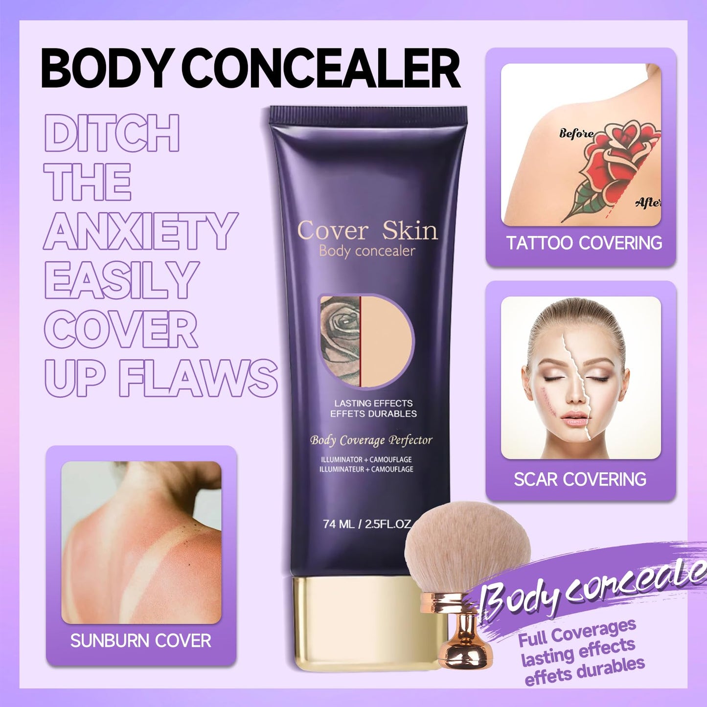 Beauty Body Coverage Perfector Waterproof, Leg & Body Makeup, All Over Complexion Perfector with Brush, Tattoo Makeup Cover Up Waterproof(1)