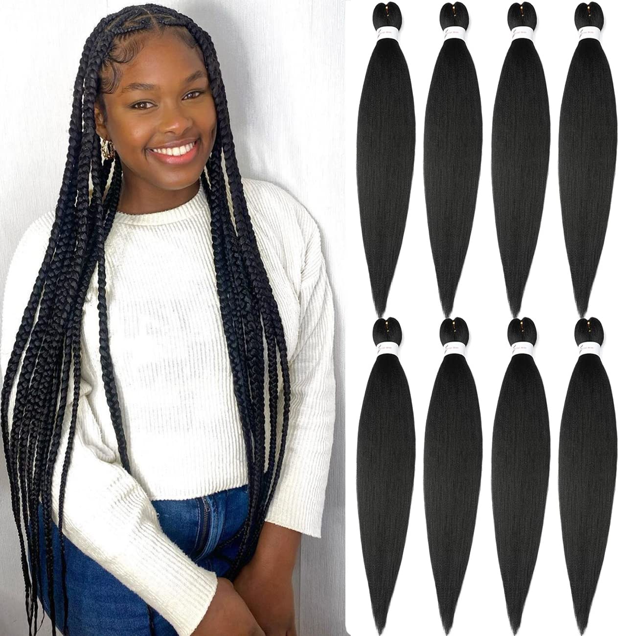 8 Packs 20-Inch Ombre Pre-Stretched Braiding Hair - Soft Yaki Texture Extensions