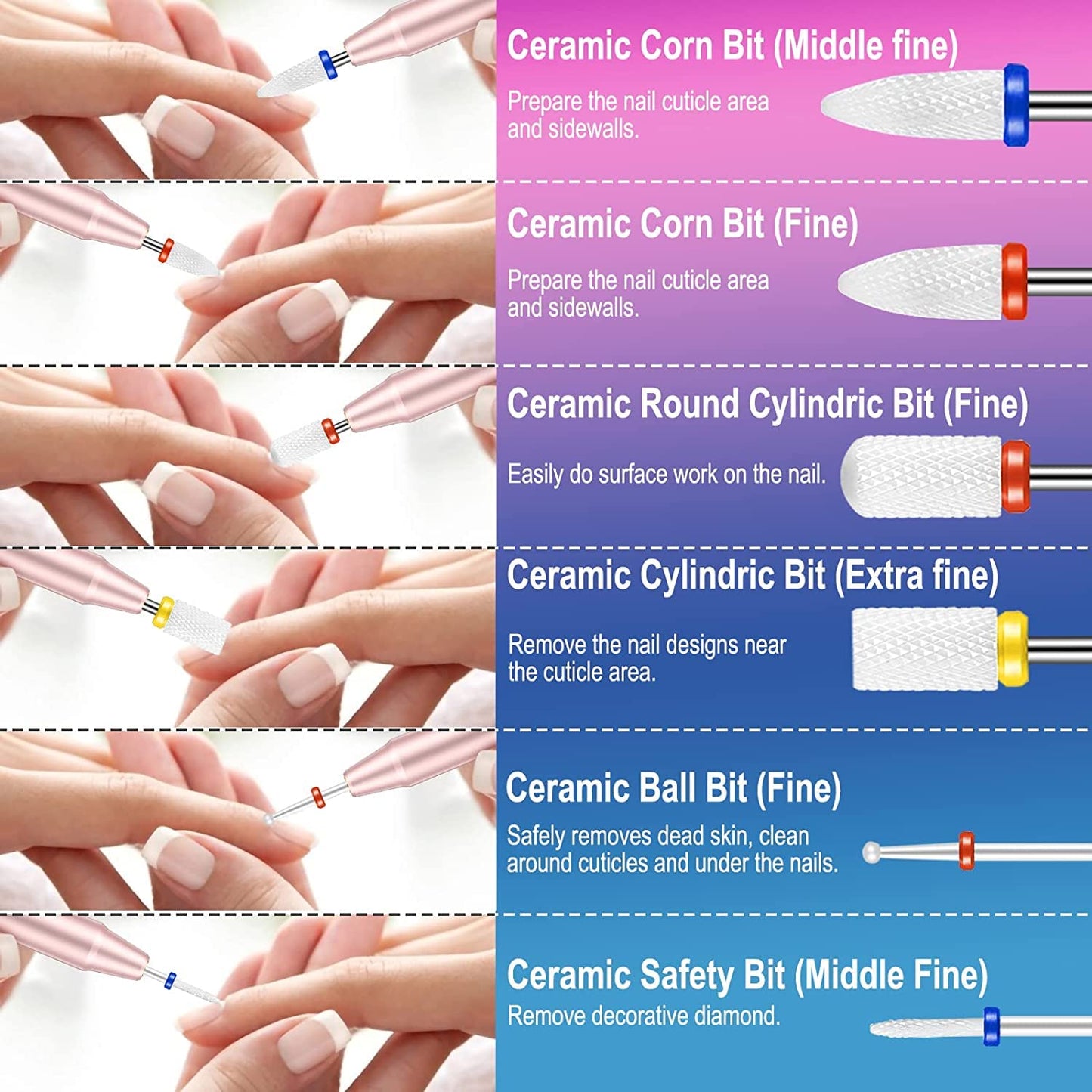 25Pcs Nail Drill Bits Set - Ceramic & Tungsten Carbide for Acrylic Gel Manicure & Pedicure