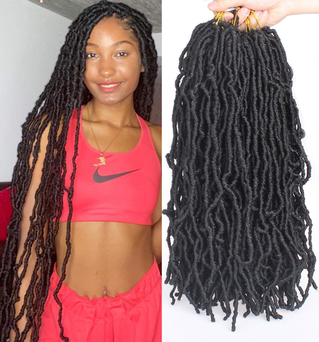 Faux Locs Crochet Hair - 18 Inch Pre-Looped 7 Packs Soft Natural Black Goddess Locs for Women