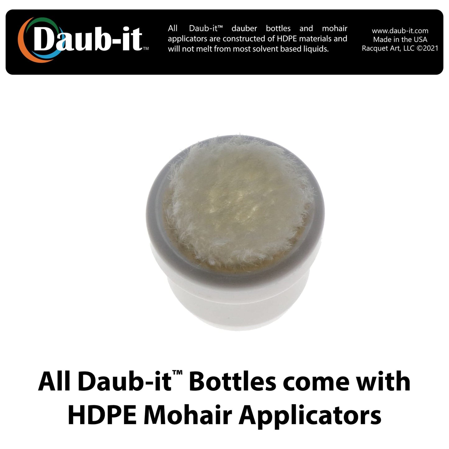 Racquet Art Daub-it Empty Bottles with applicators - 4 oz - Mohair Dauber - 2 Pack