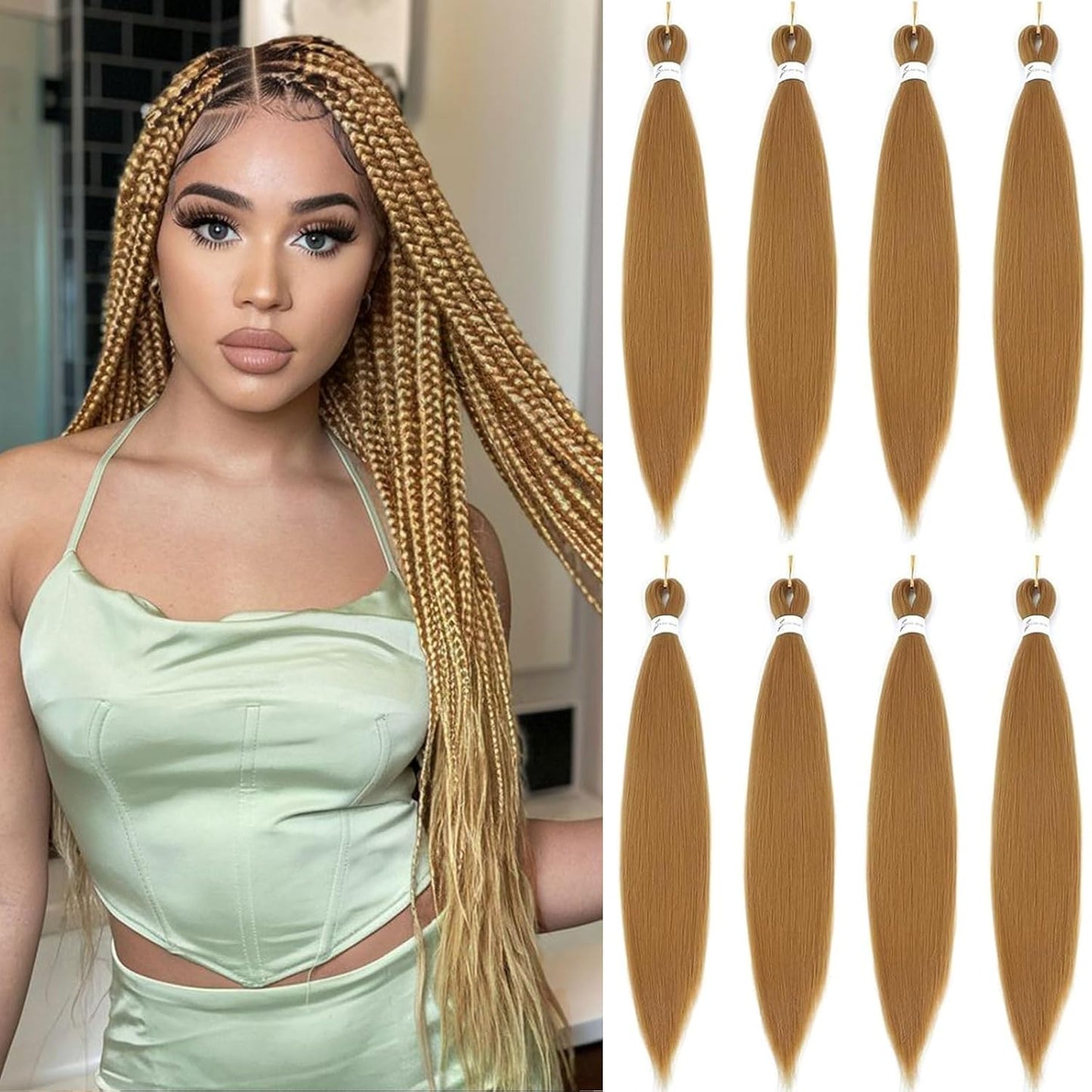 24-Inch Pre-Stretched Braiding Hair - 8 Packs Soft Yaki Texture for Crochet & Twists