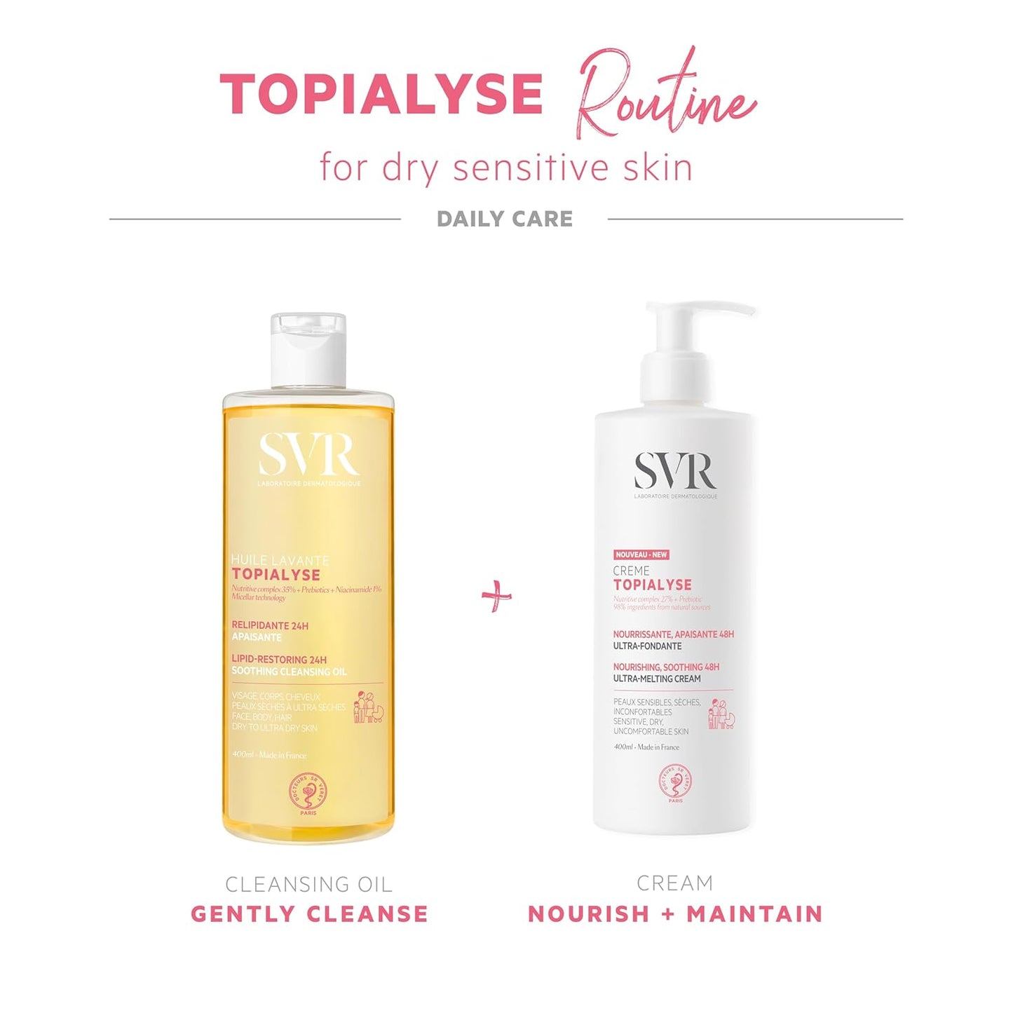 SVR Topialyse Micellar Cleansing Oil with Niacinamide & Prebiotics - 24hr Moisturizing Wash for Sensitive Skin, 13.5 Fl. Oz