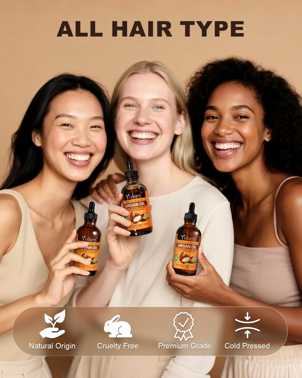 Yoken Organic Argan Oil for Hair 4 Fl Oz, USDA Pure and Natural Morocco Argan Oil, Argon Oil For Hair, Scalp, Face & Skin Care, 100% Cold Pressed Hair Conditioner, Unrefined Argon Nails Carrier Oil