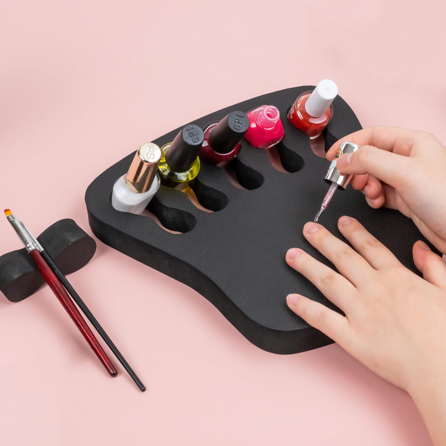 ButterFox Nail Polish Organizer Holder, Nail Art Manicure Hand Stand Rest Work Station (Black)