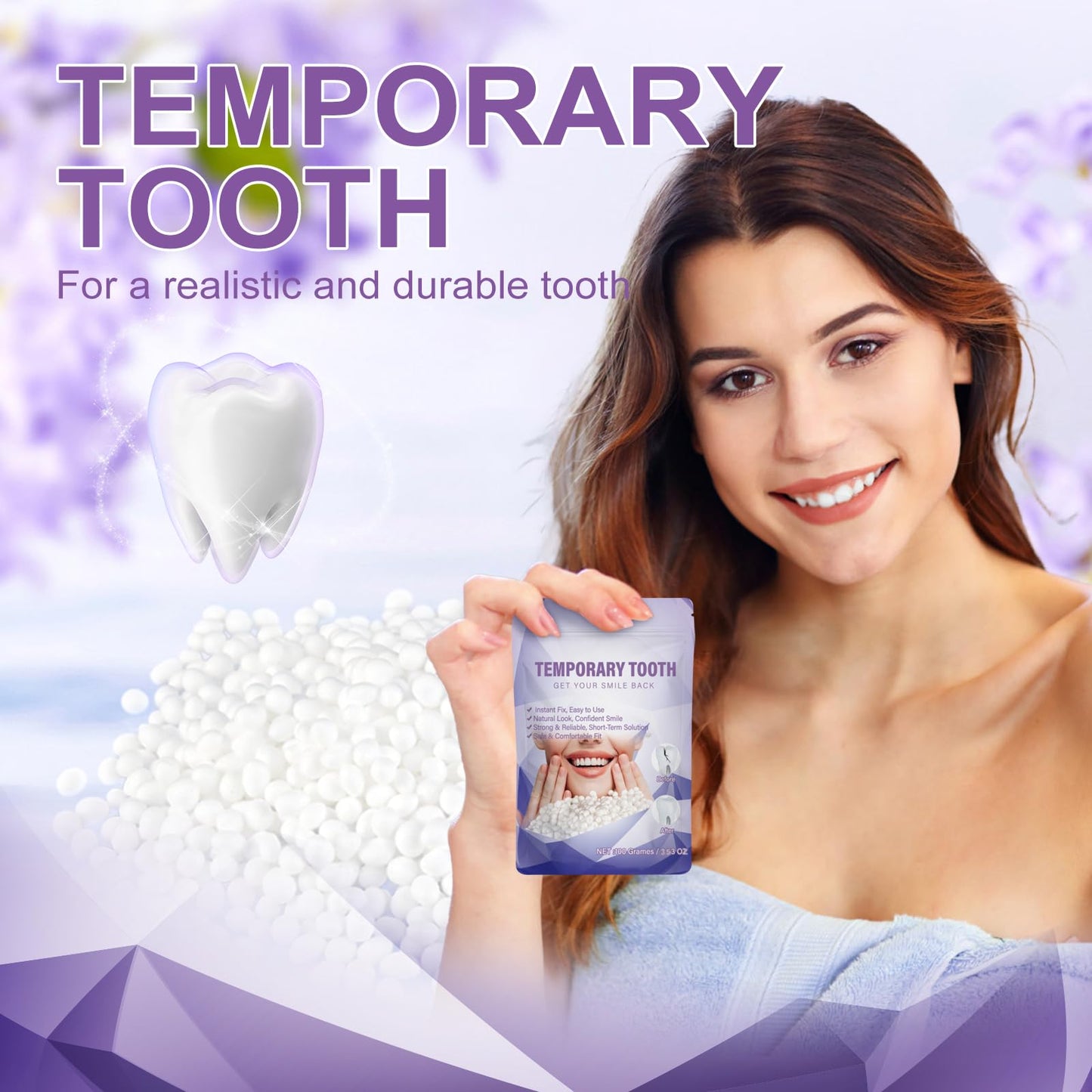 Tooth Repair Kit,Moldable Beads for Teeth Repair,DIY Tooth Filling Repair Kit Fixing The Missing and Broken Replacements, DIY Natural Filling Fake Teeth,Smile Confidently Again(100 Grams)-B01