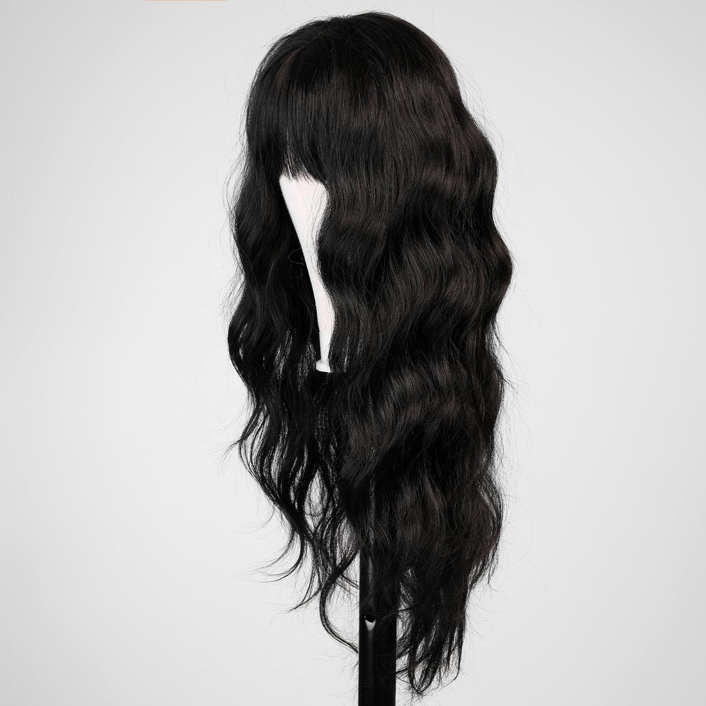 HAIRCUBE Black Wig with Bangs for Women Long Wavy Hair Wig Black Wig Curly Wavy Synthetic Wigs for Girls Daily Party Use