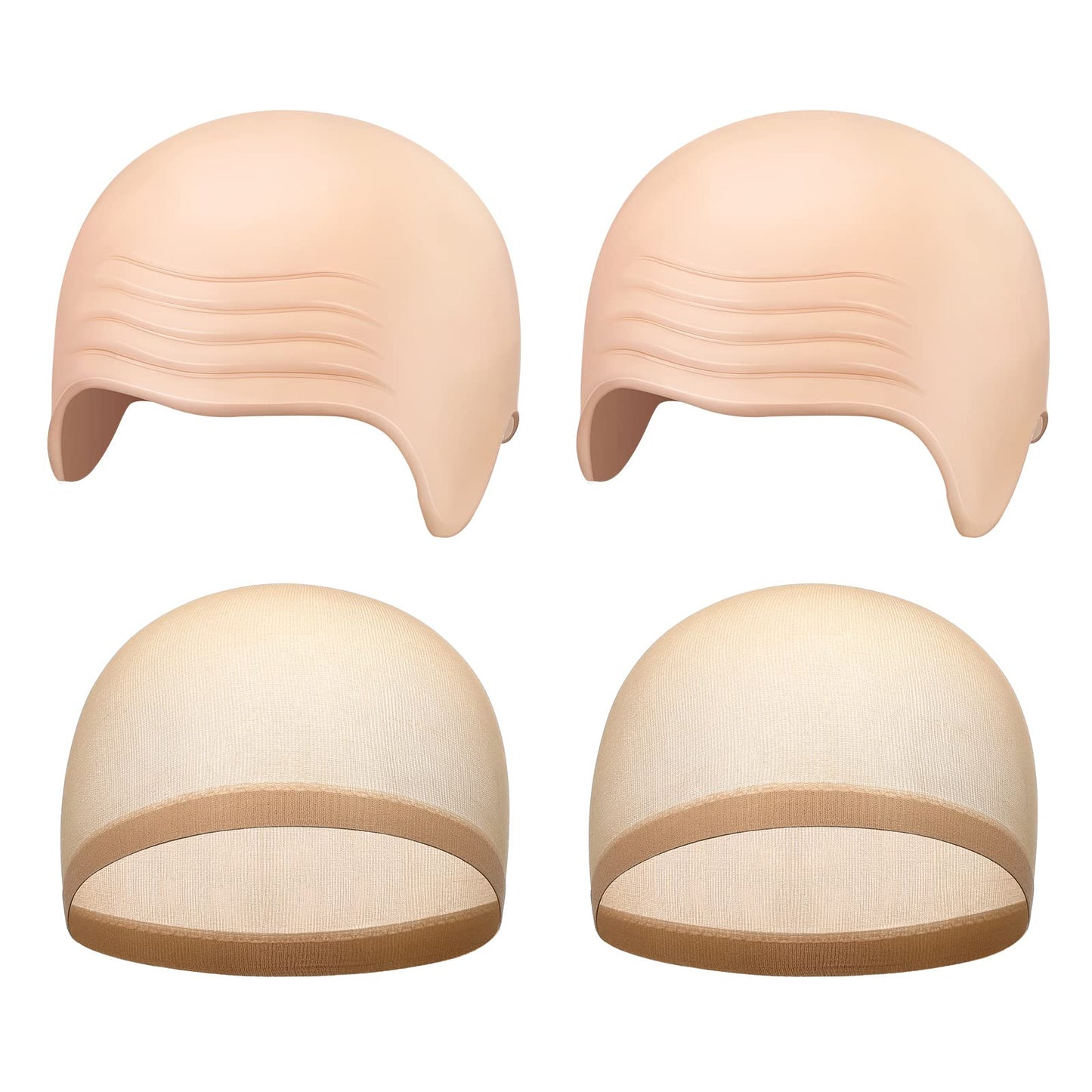 WILLBOND 4 Pcs Halloween Bald Caps Makeup Latex Bald Caps Head Wig hat Costume Accessories for Adults(Skin Color,Simple Style)