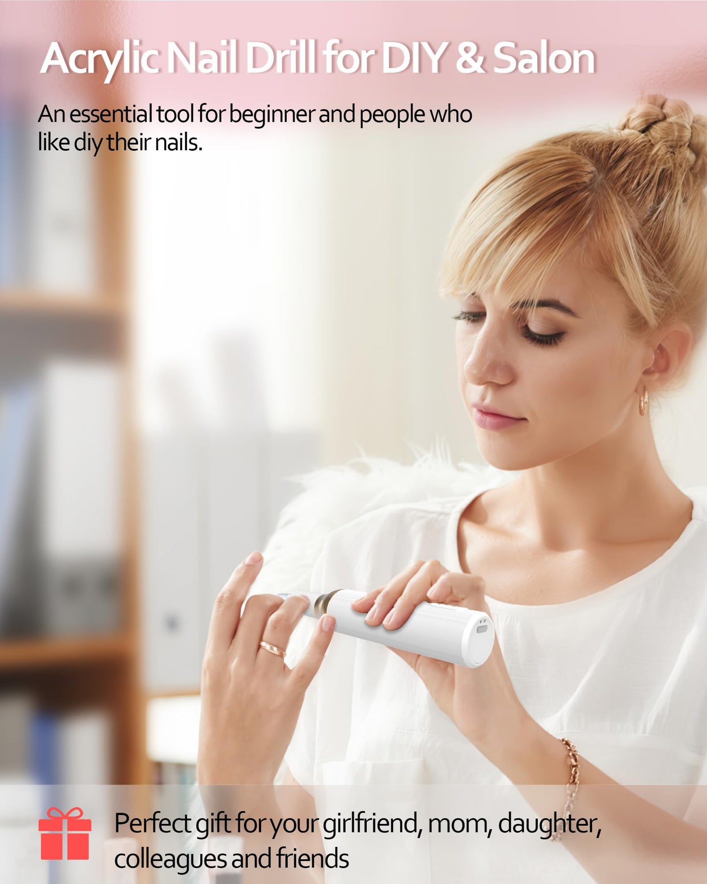 DEEHENK Nail Drill,Cordless Electric Files for Gel Nails E-File Manicure Kit Women Rechargeable Drill para Uñas Profesional Machine Grinder Acrylic White (M918)