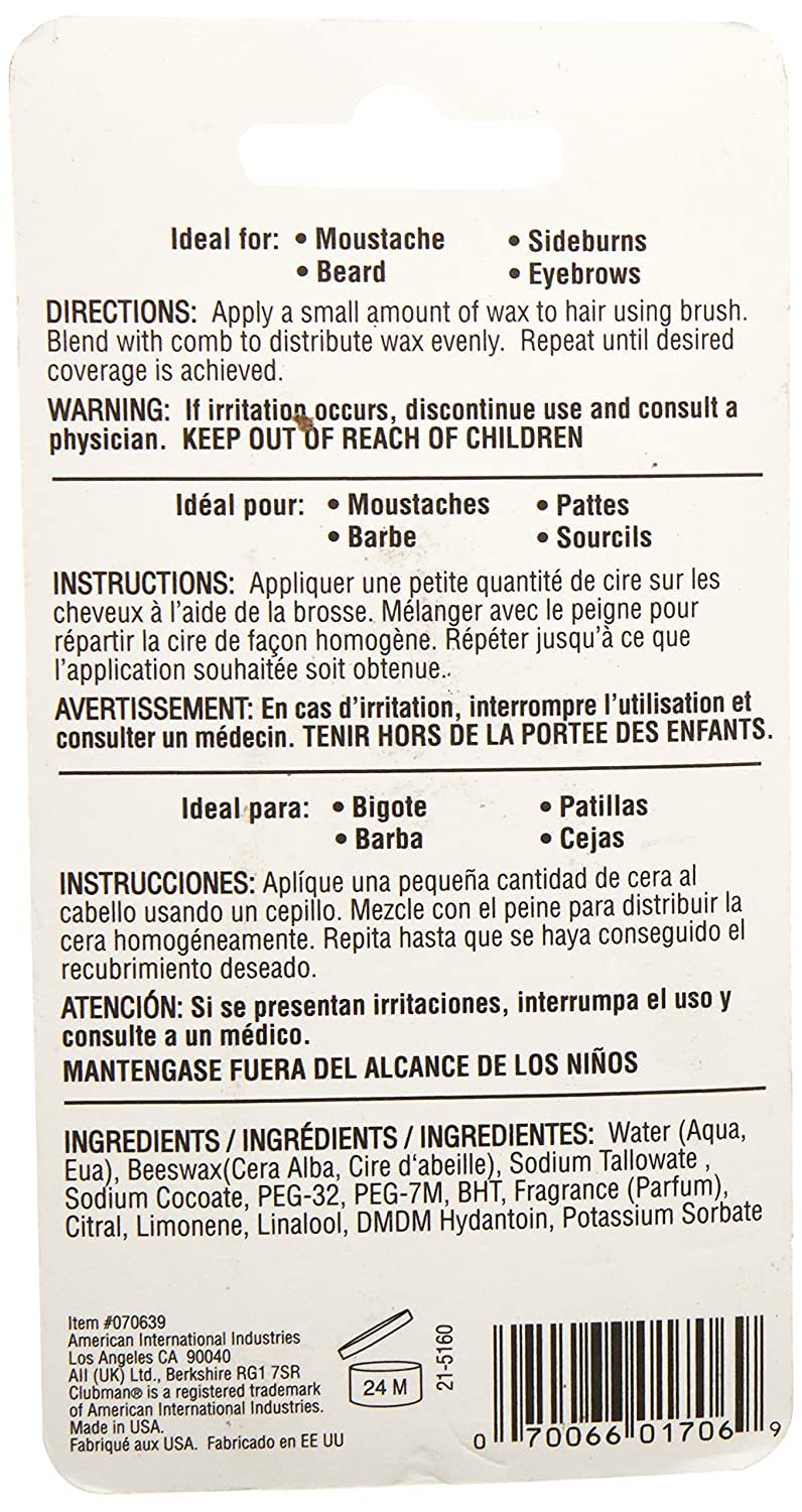 Clubman Pinaud Moustache Wax with Free Brush/Comb Applicator, Neutral, 0.5 Ounce (Pack of 6)