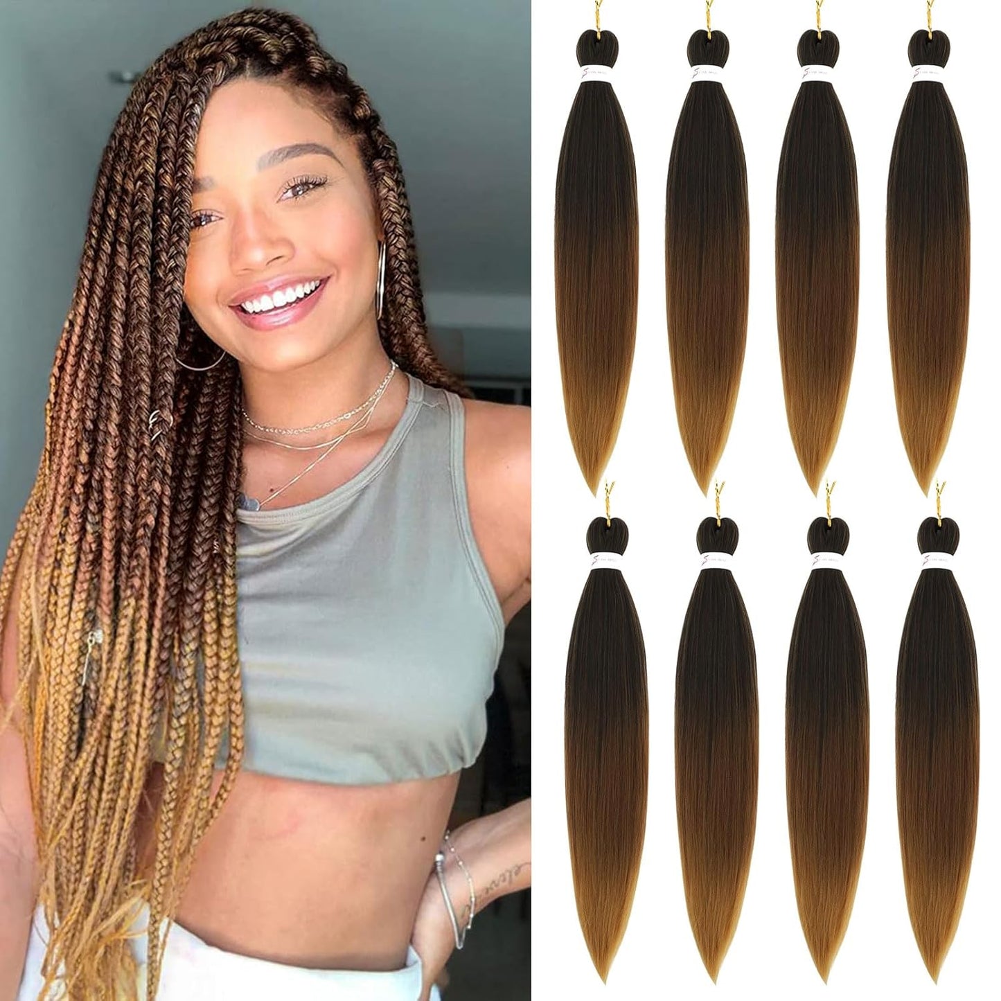 24-Inch Pre-Stretched Braiding Hair - 8 Packs Soft Yaki Texture for Crochet & Twists