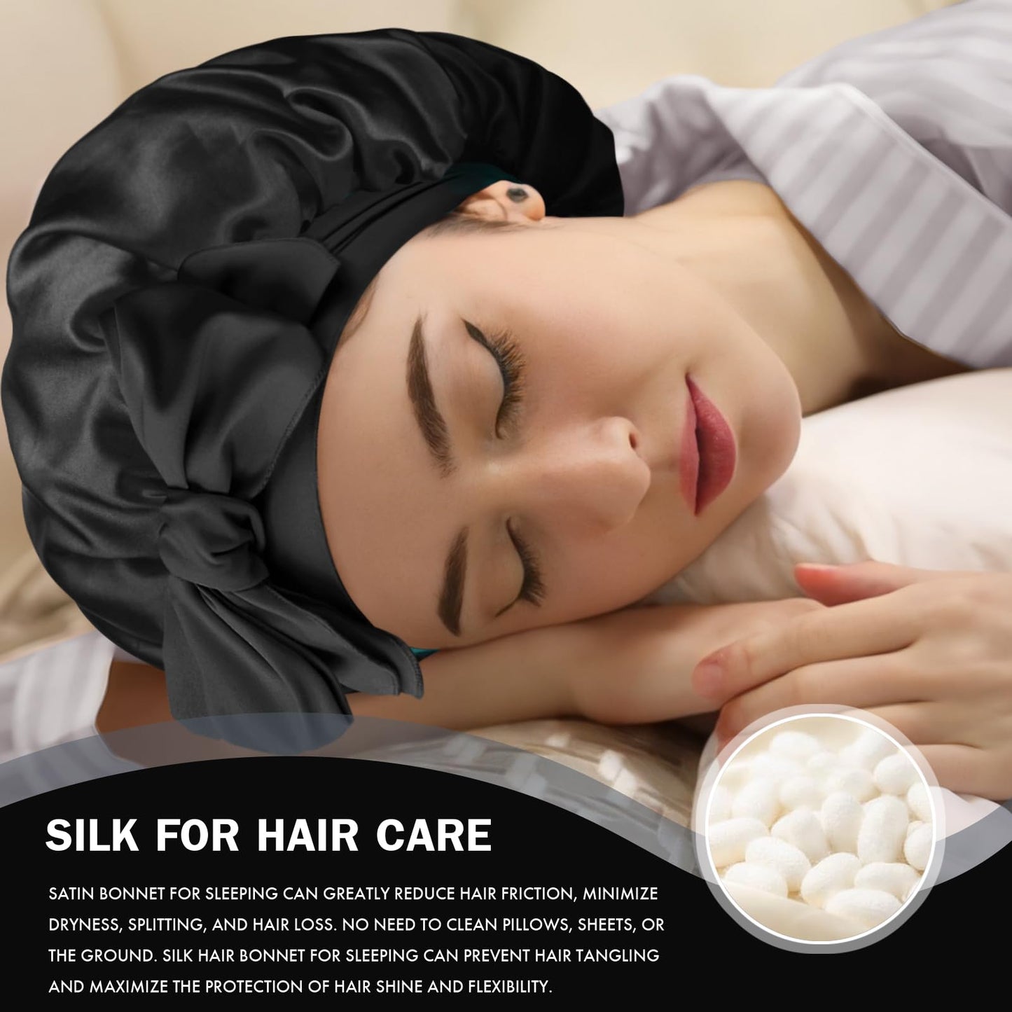 Doitory Silk Bonnet for Sleeping Women, Adjustable Soft Satin Lined Bonnet with Tie Band, Double Layer Sleep Night Cap for Natural & Curly Hair