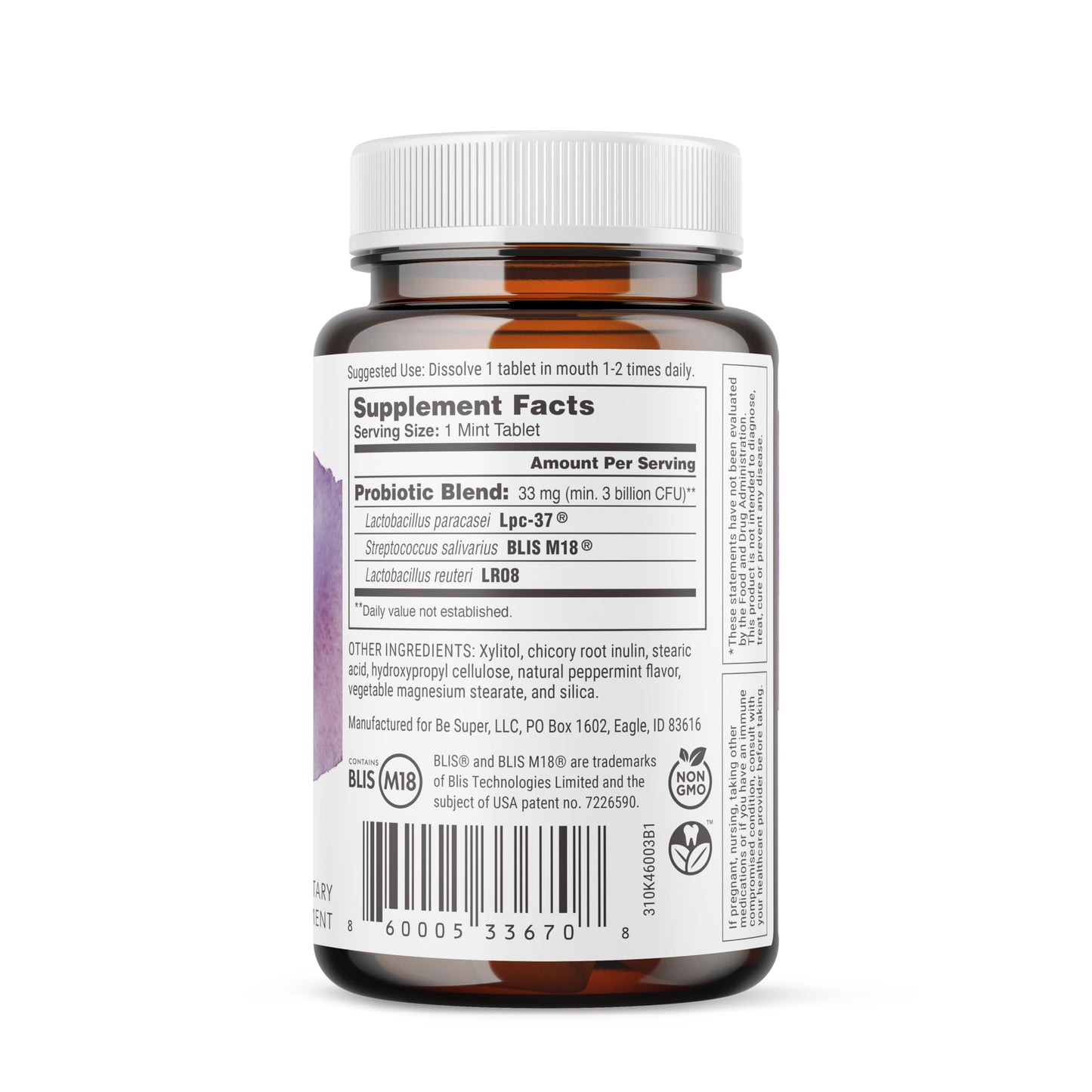 SuperTeeth Chewable Dental Probiotic for Adults & Kids | Support Healthy Teeth & Gums | Oral Health | Fights Bad Breath | BLIS M18 | 30 Mint Flavored Tablets | Fluoride & Sugar Free | Vegan Supplement