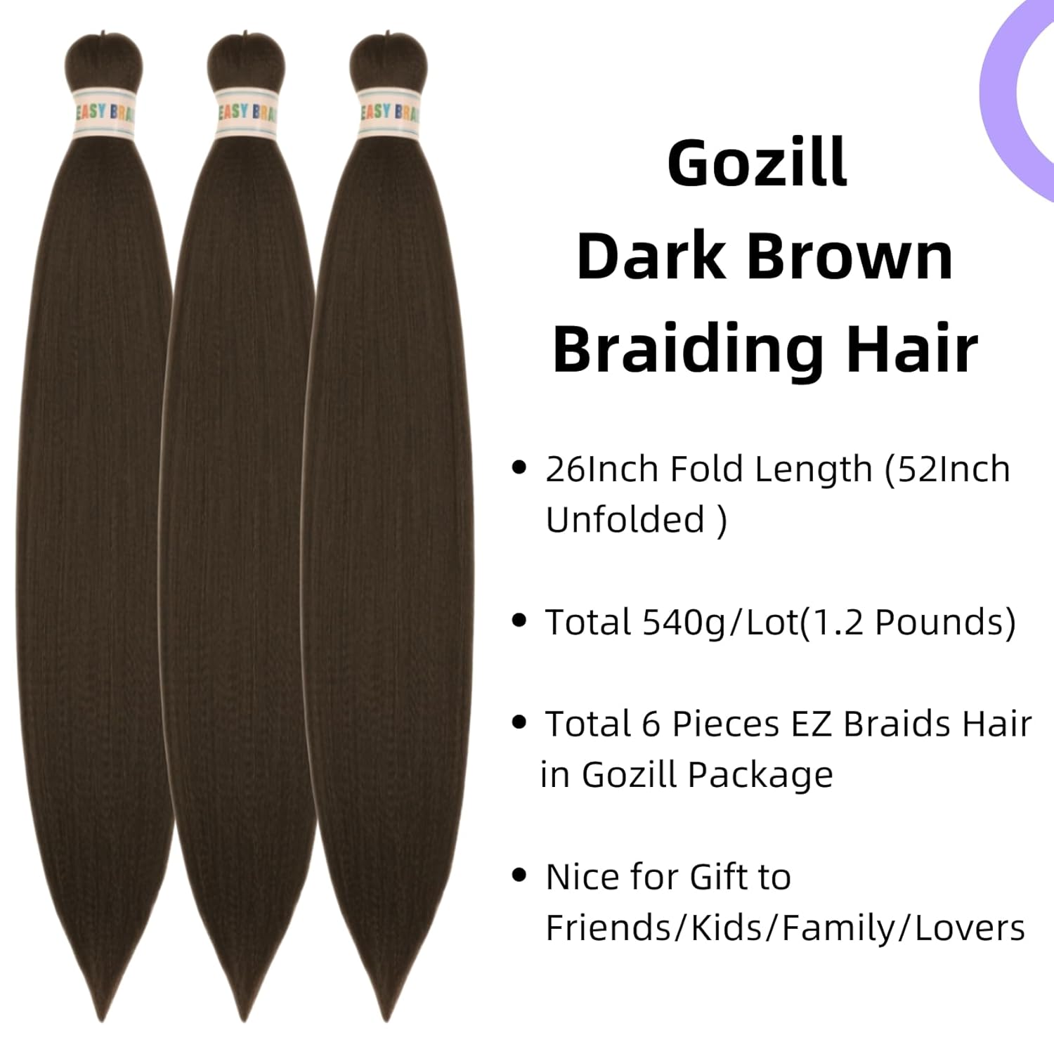 Ash Brown Pre-Stretched Knotless Braiding Hair Extensions - 6 Packs Synthetic Box Braids