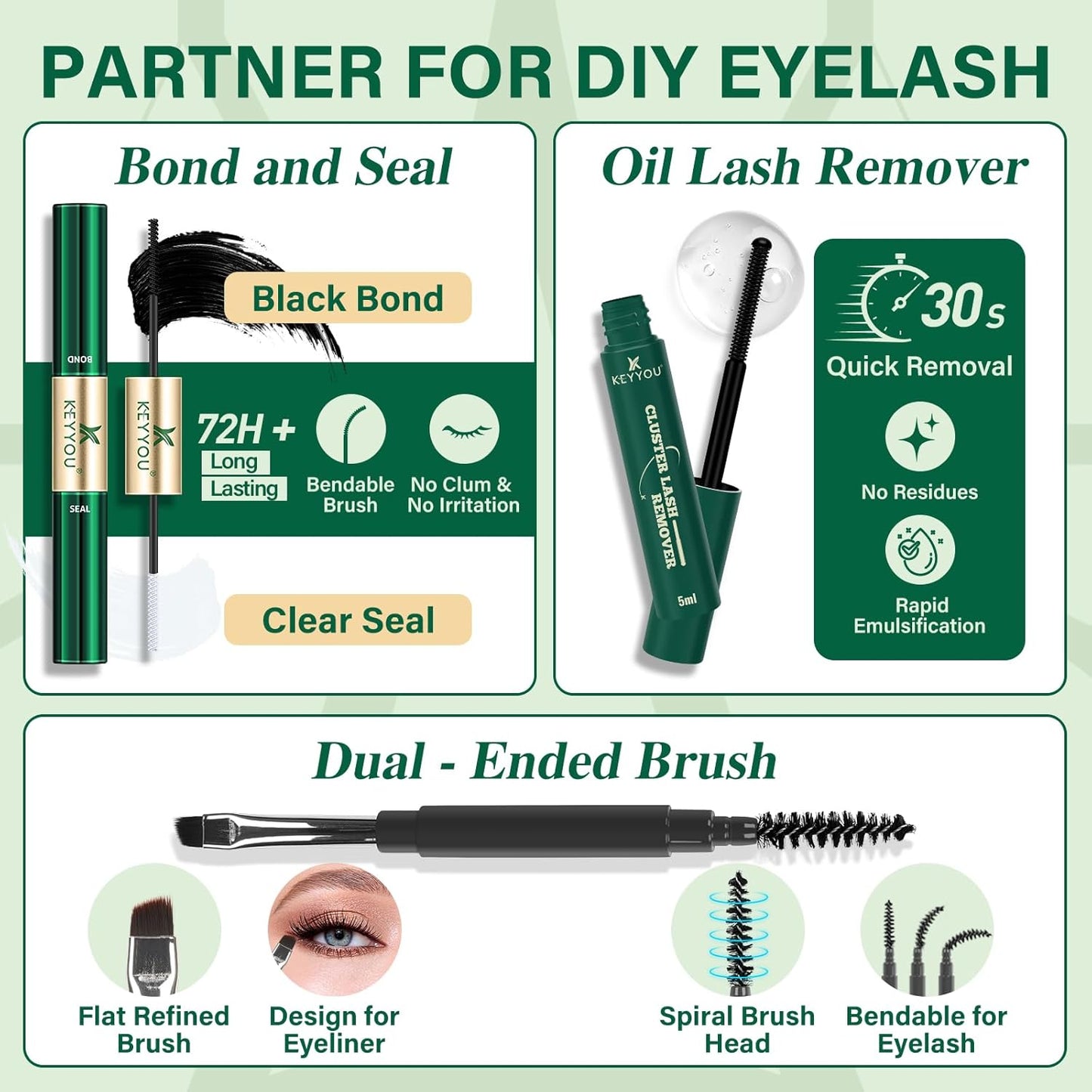 DIY Lash Extension Kit - 280 Soft Cluster Lashes, 100D Curl, Easy Application with Bond & Seal
