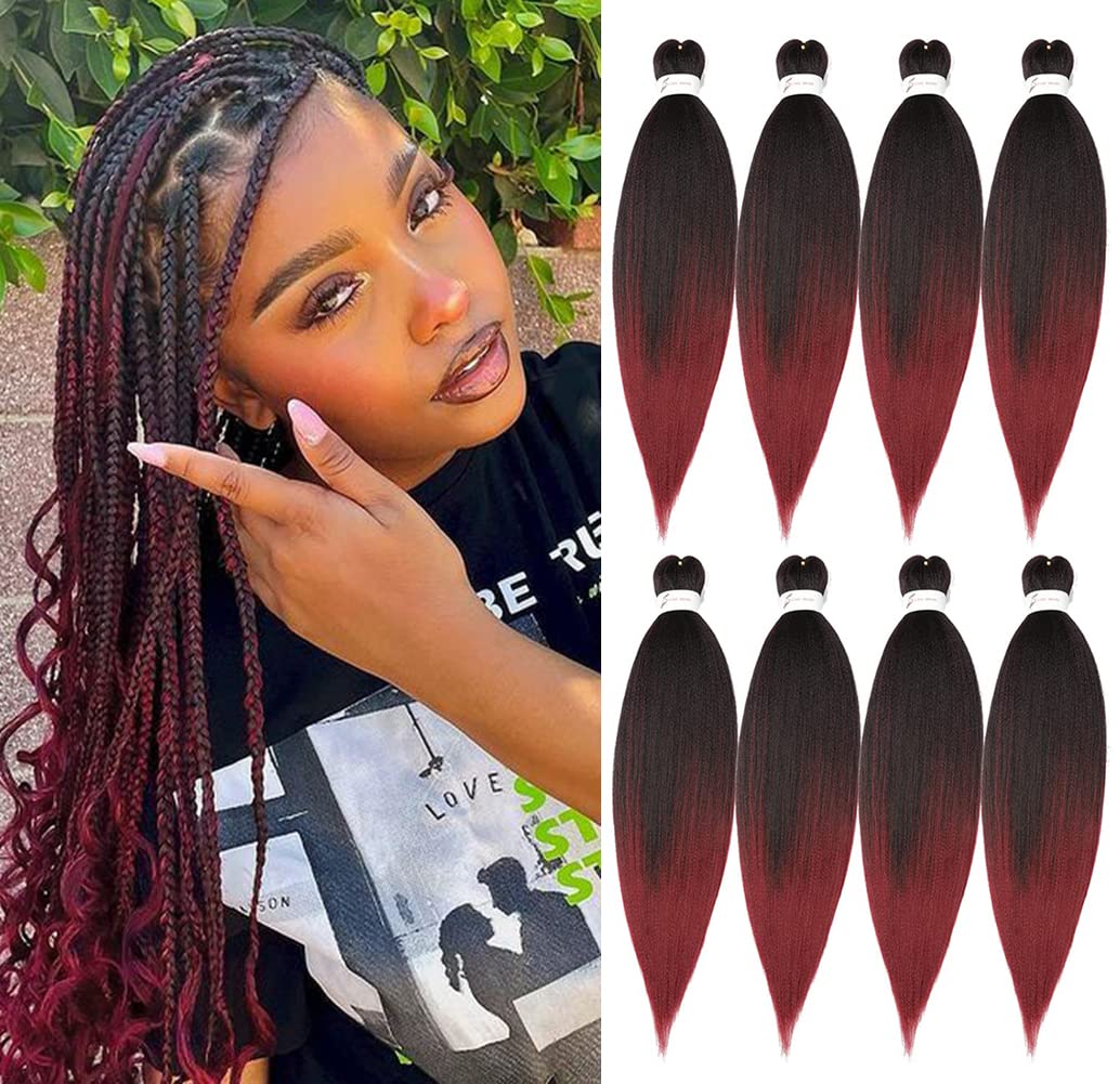 8 Packs 20-Inch Ombre Pre-Stretched Braiding Hair - Soft Yaki Texture Extensions