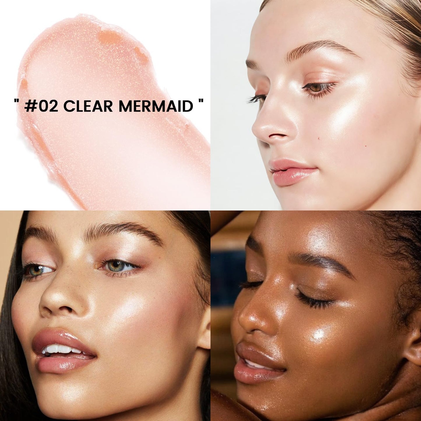 HOSAILY Clear Mermaid Pink Highlighter Stick for Glass Skin, Dewy Finish Radiance Shimmer Watercolor Face Highlighter Balm, Multi-Use Waterproof Dimension Glow Highlighter Contouring Stick Makeup#02