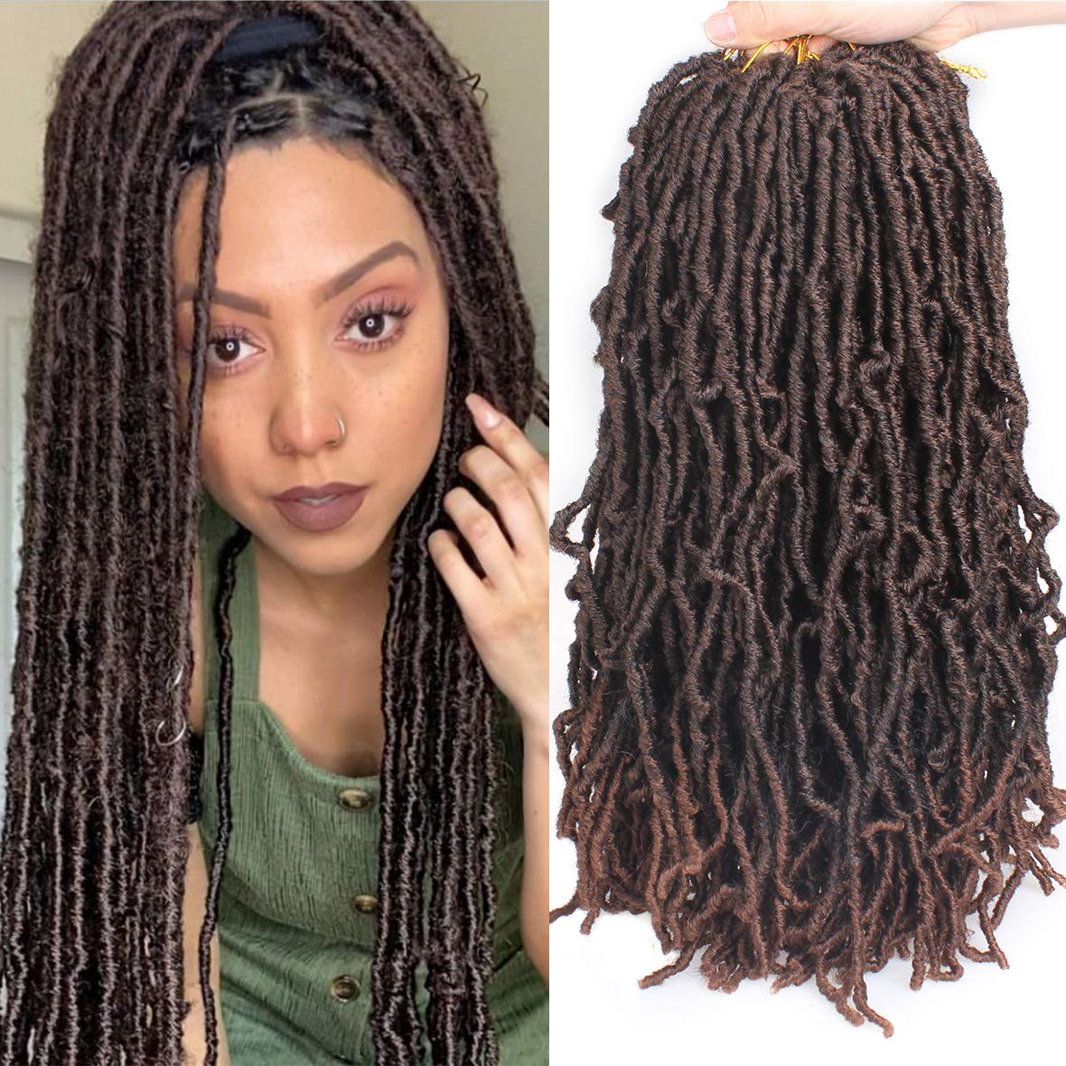 Faux Locs Crochet Hair - 18 Inch Pre-Looped 7 Packs Soft Natural Black Goddess Locs for Women