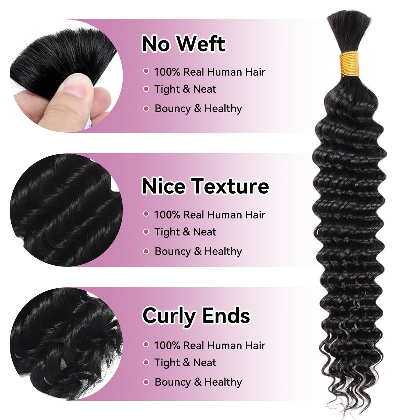 Human Braiding Hair for Boho Braids Human Hair 50g 1 Bundle 26 Inch 12A Deep Wave Boho Hair for Braiding No Weft Natural Color Bulk Human Hair