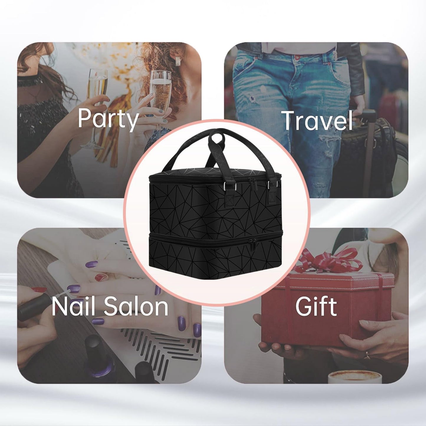 Nail Polish Organizer Bag with Travel Case for 30+ Bottles & Nail Lamp - Purple