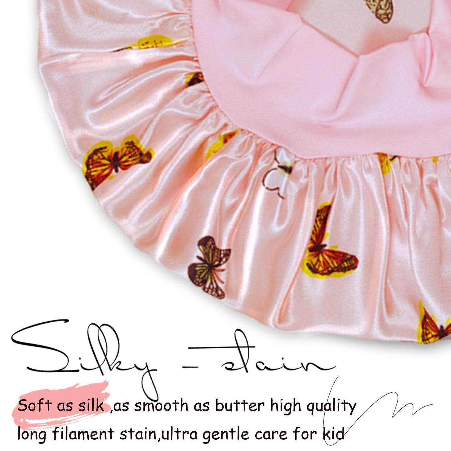 2 PCS Kids Satin Bonnets for Girls with Scrunchies,Hair Bonnet for Sleeping,Toddler Tie Silk Bonnets Curly Sleep Cap