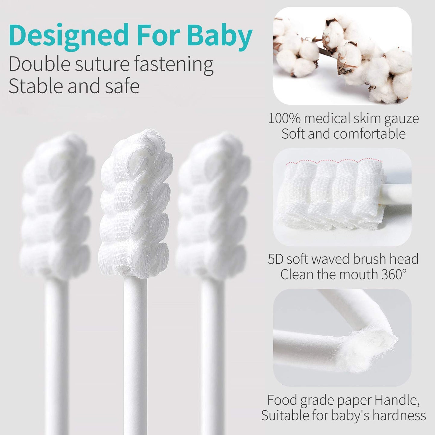 dearlomum Baby Tongue Cleaner, Newborn Toothbrush, 48PCS Disposable Infant Clean Mouth,Gauze Gum Cleaner Baby Oral Cleaning Stick Dental Care for 0-36 Month