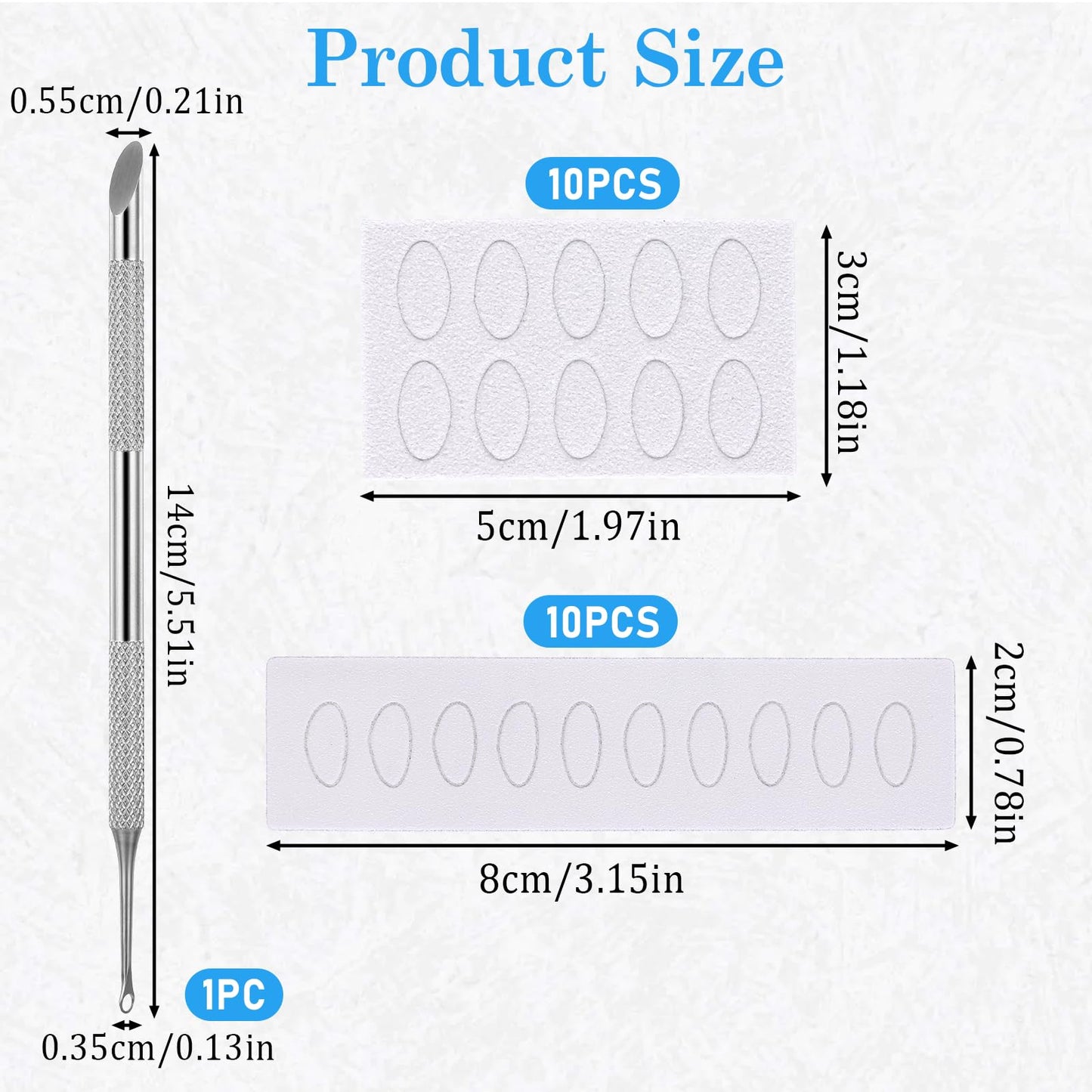 Dual Ended Cuticle Pusher, Round Cuticle Pusher Remover Manicure Tools for Fingernails with 100/180 Self-Adhesive Grit Sandpaper Sheets (Silver)