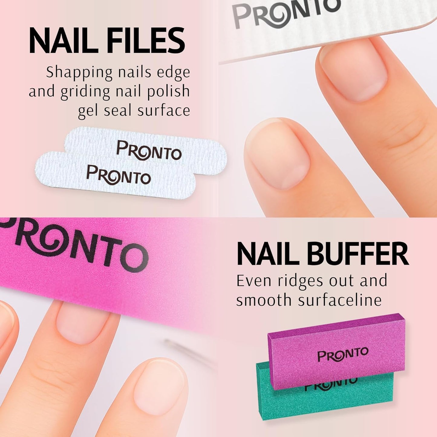 Pronto Pure Acetone 16 oz Nail Polish Remover - Complete Acrylic Nail Kit with Cuticle Pusher, Nail File & Buffer for Gel & Dip Powder Removal