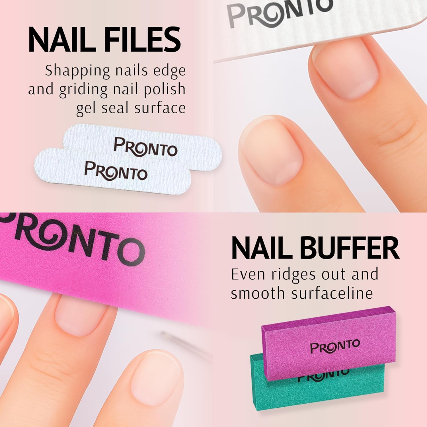 Pronto Pure Acetone 16 oz Nail Polish Remover - Complete Acrylic Nail Kit with Cuticle Pusher, Nail File & Buffer for Gel & Dip Powder Removal