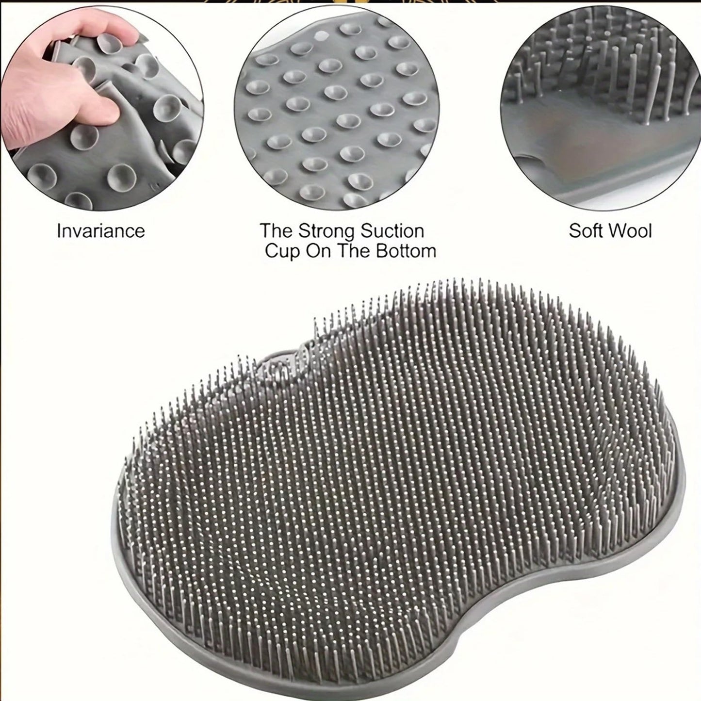 Solespa Hands-Free Silicone Foot Scrubber Mat, Shower Foot Scrubber Mat with Non-Slip Suction Cups, Wall Mounted Back Washer Exfoliating Bath Wash for Men & Women (Gray)