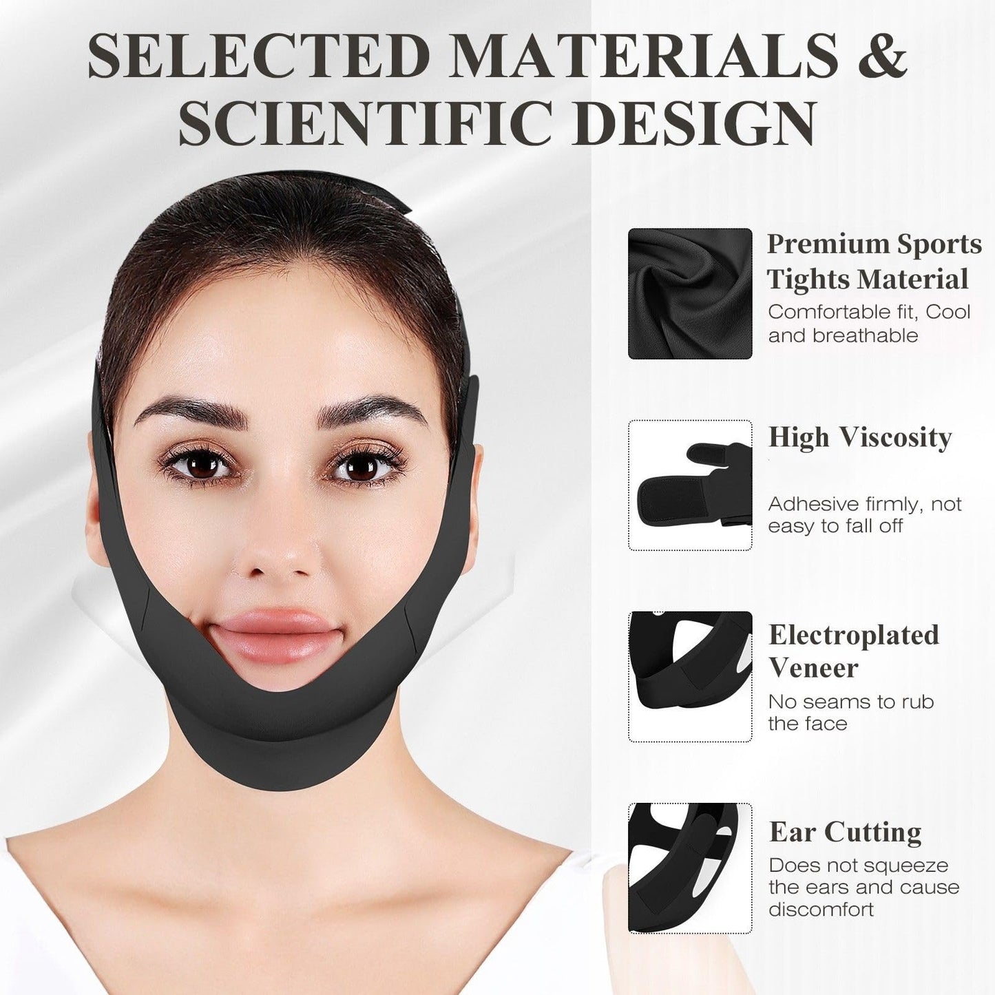Juskaa Chin Strap for Sleeping,Adjustable Chin Strap,Jaw Strap,Jawline Shaper,V Line Lifting Mask,Black,M