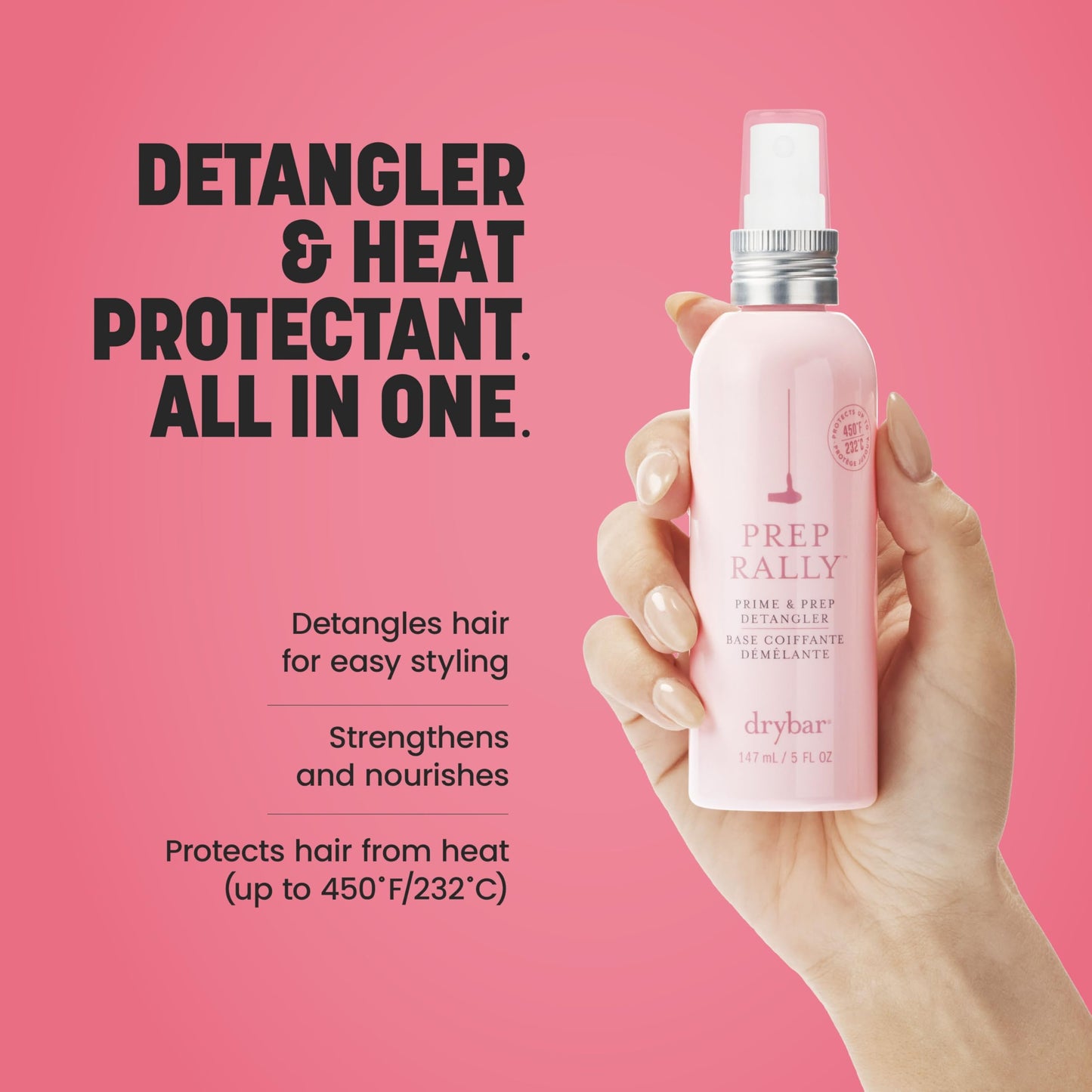 Drybar Prep Rally Prime & Prep Detangler Noir Scent - Full Size | Nourishes Hair, Detangles with Ease, Leaves Hair Soft & Manageable, Protects Hair, Cruelty Free