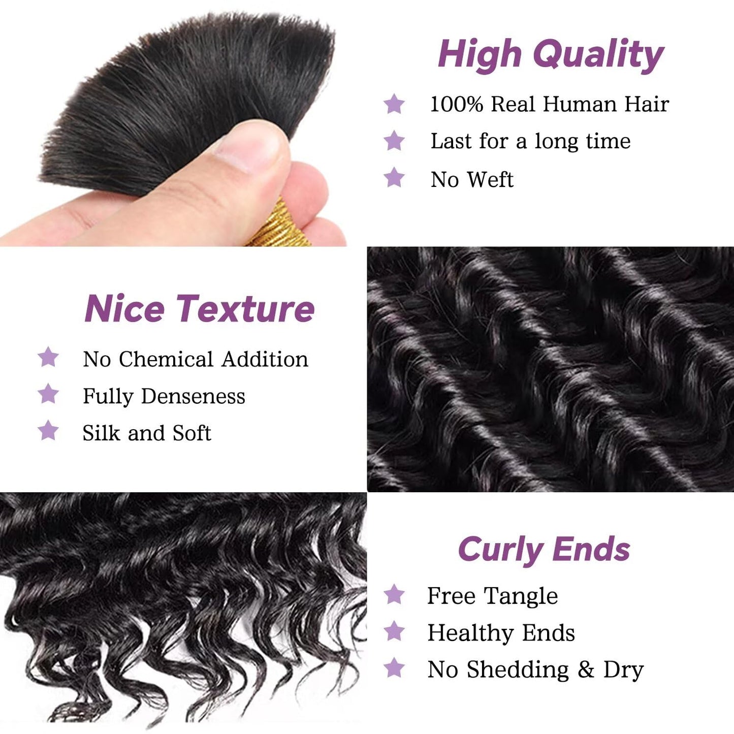 Afihond Human Braiding Hair For Boho Braids 120g Deep Wave Bulk Human Hair for Braiding Knotless 12A 100% Unprocessed Brazilian Virgin Hair Extensions Bulk Bohemian 3 Bundles Natural Color 18inch